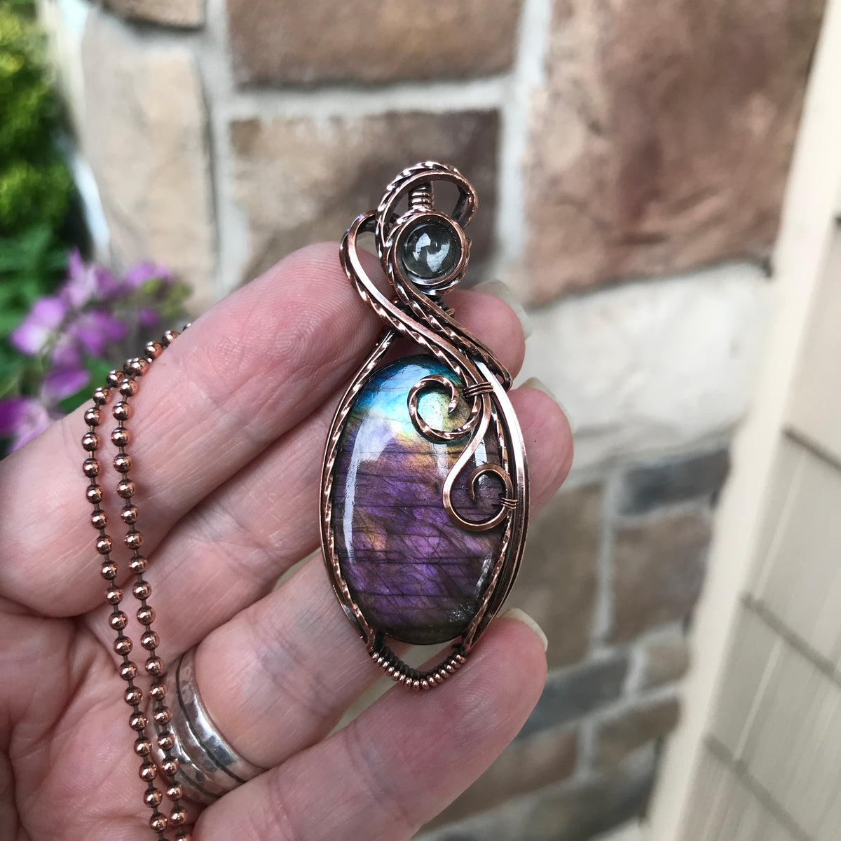 Purple Labradorite & Prasiolite Oval Copper Necklace