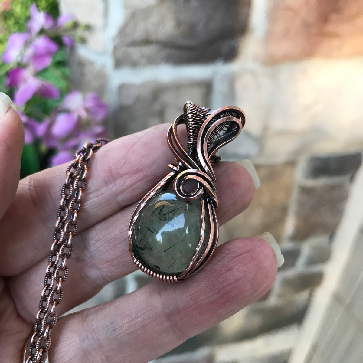 Prehnite Small Copper Pendant