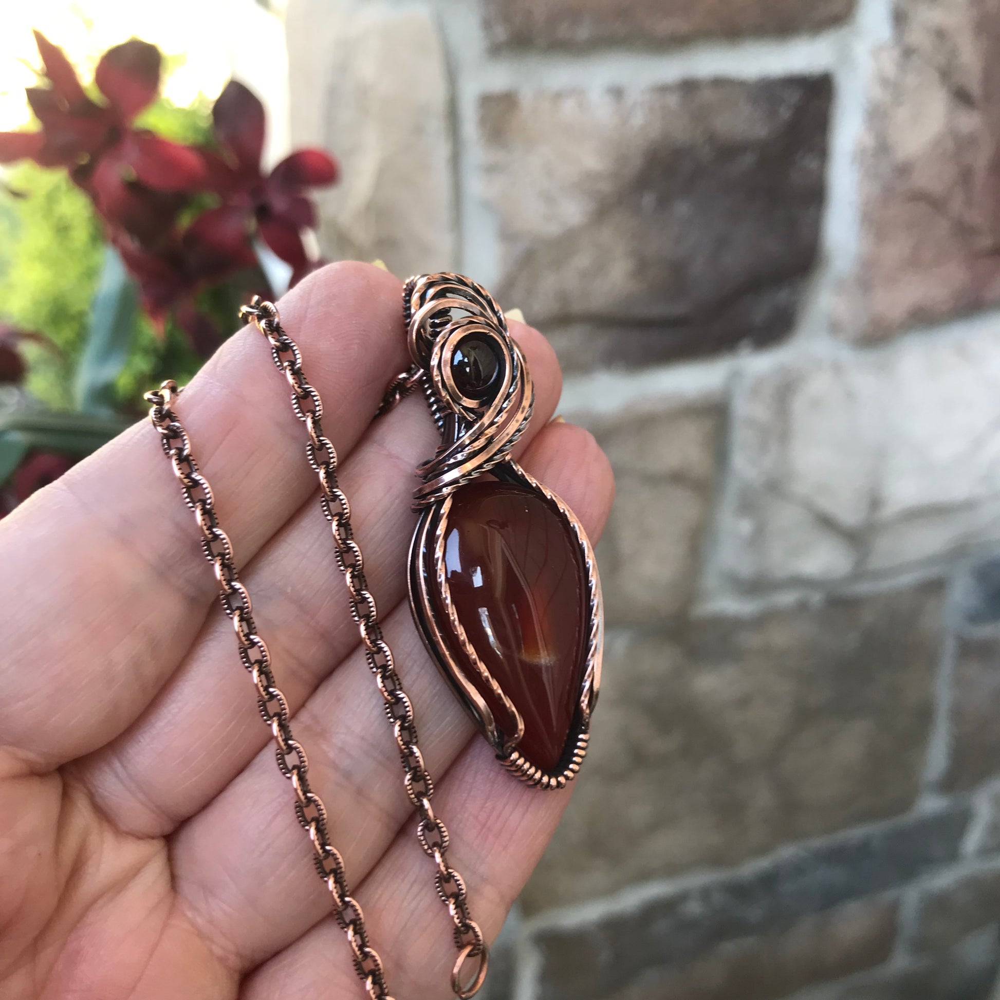 Carnelian & Garnet Teardrop Copper Necklace