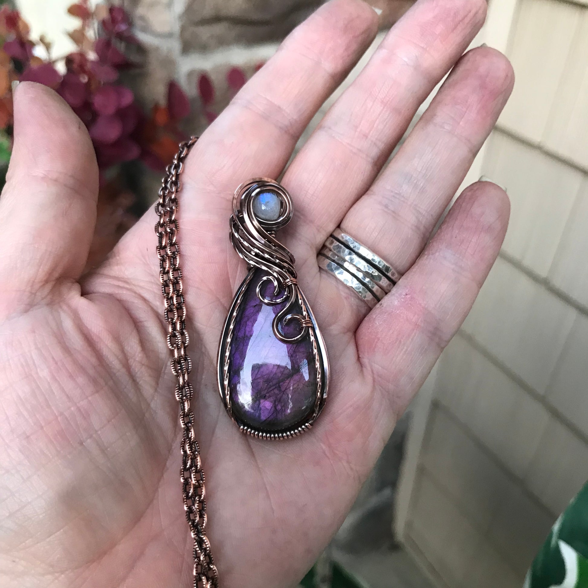 Purple Labradorite & Moonstone Copper Necklace