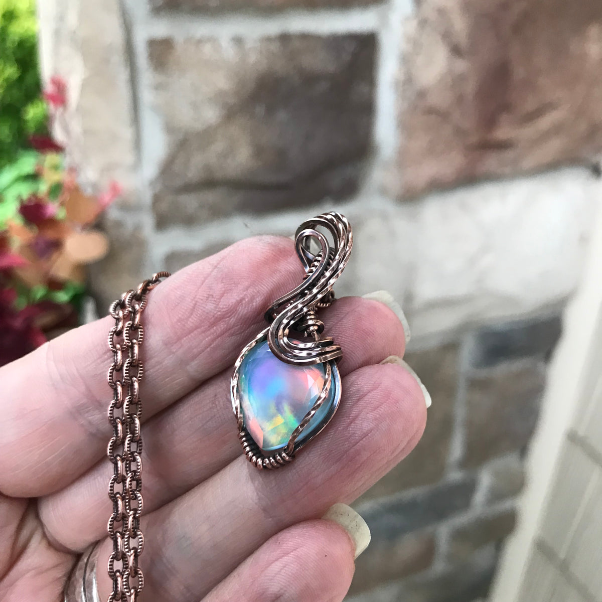Aurora Opal Pastel Copper Pendant