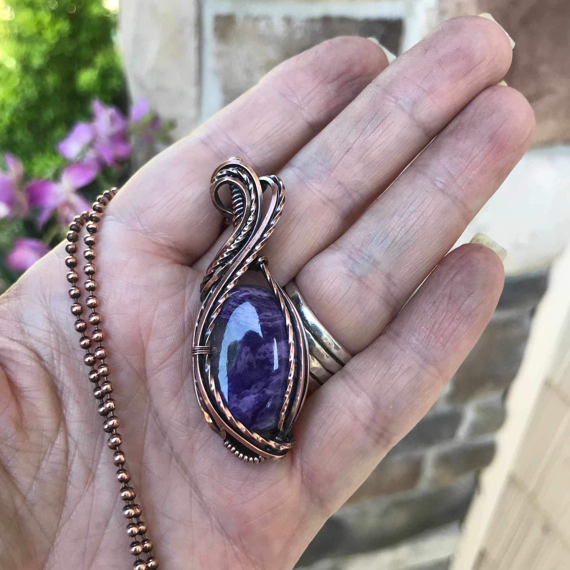 Charoite Oval Copper Pendant