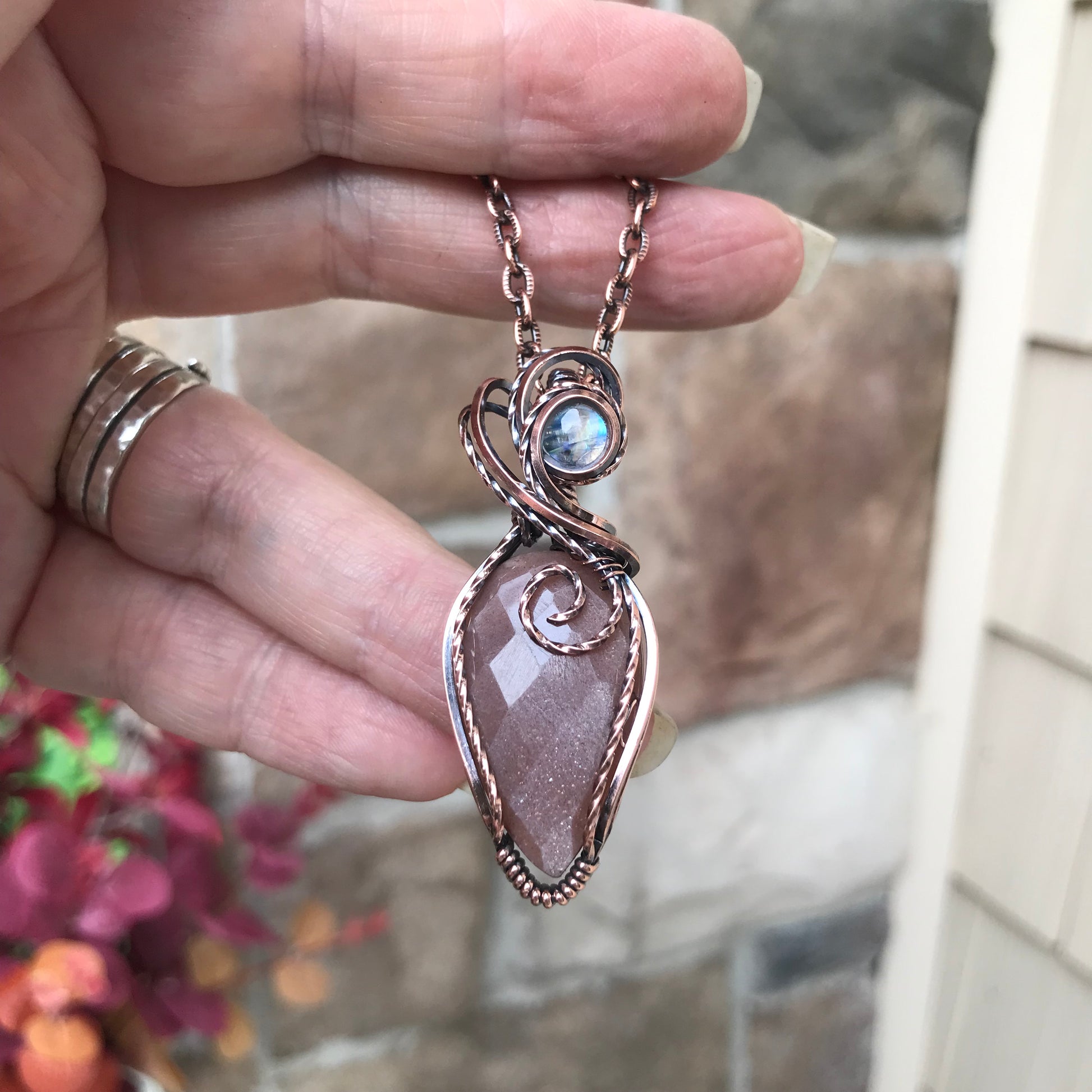Peach Moonstone Copper Pendant