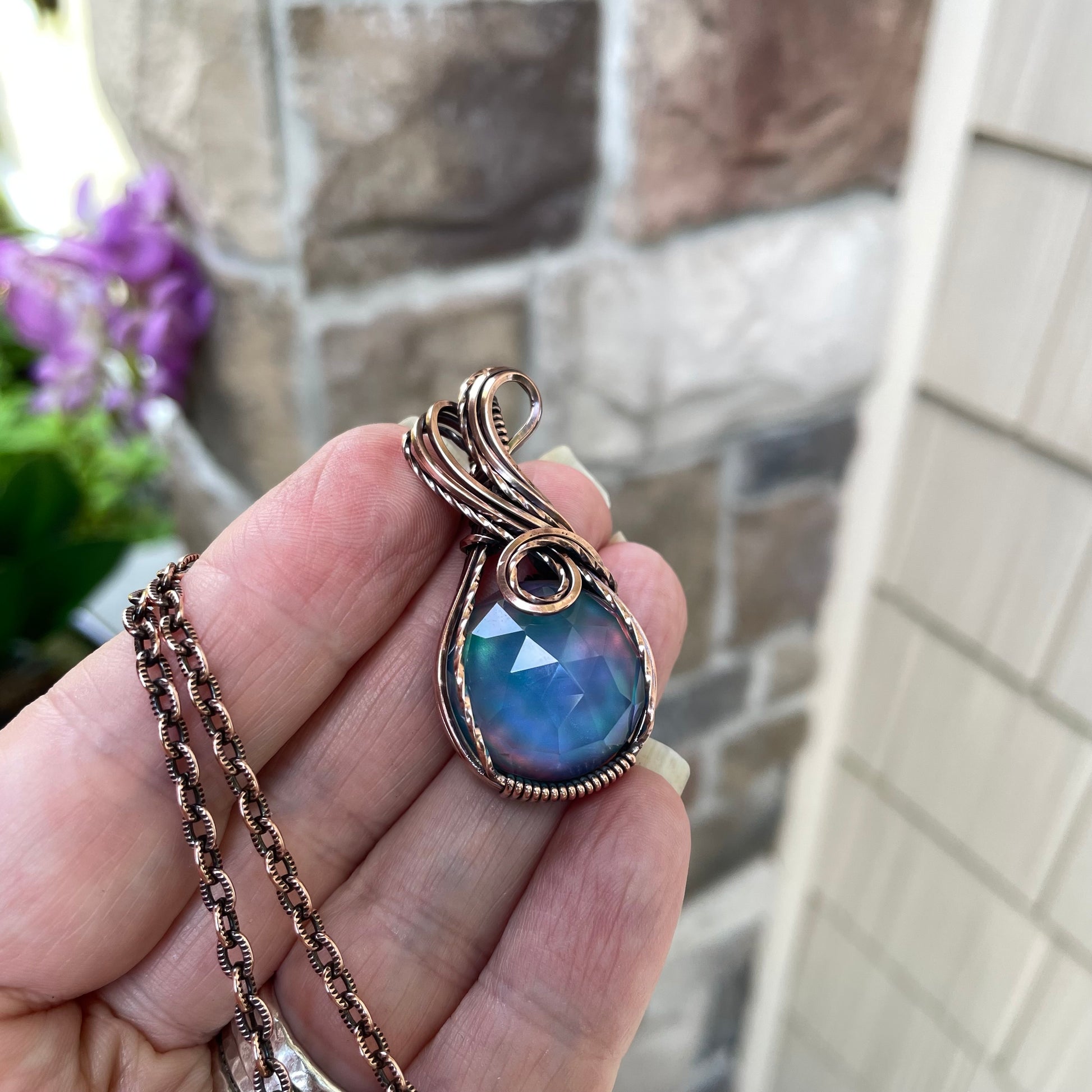 Aurora Opal Blue Green Copper Necklace
