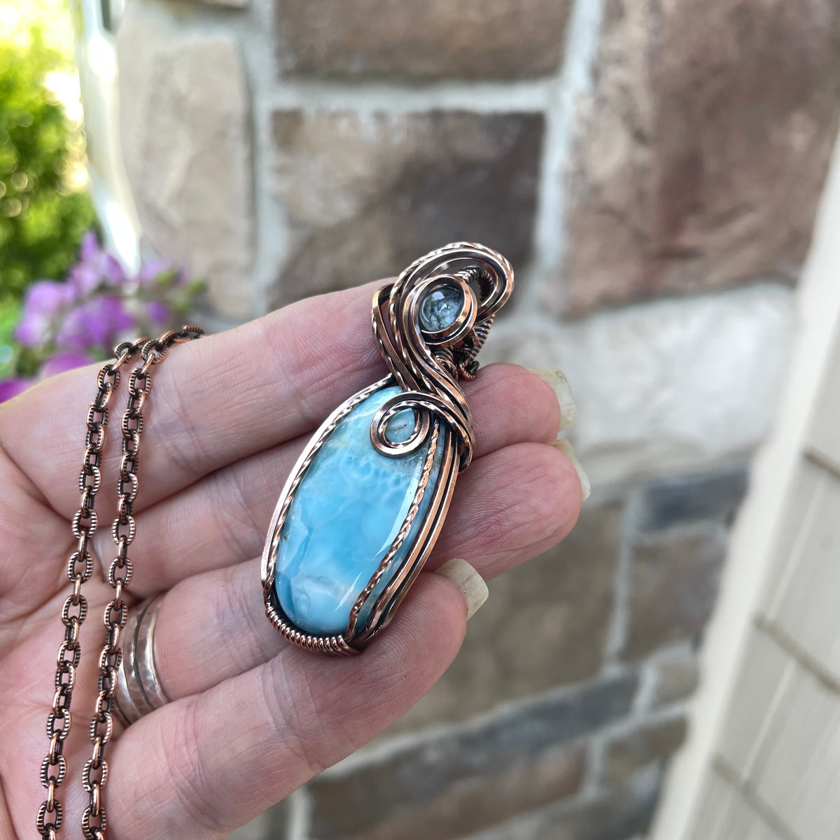 Larimar & Aquamarine Oval Copper Necklace