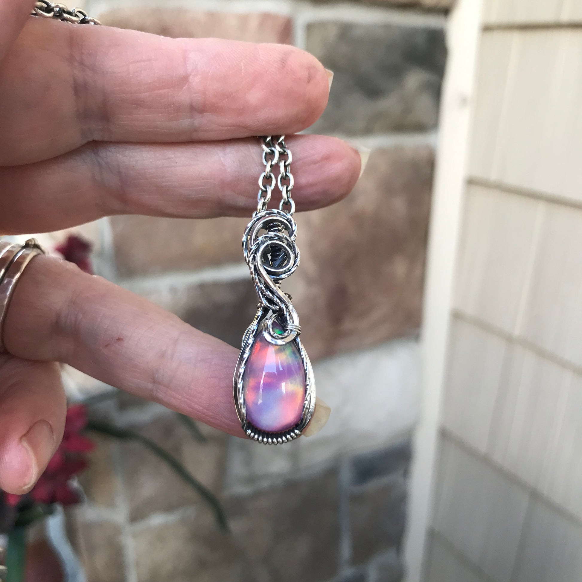 Aurora Opal Sterling Silver Pendant