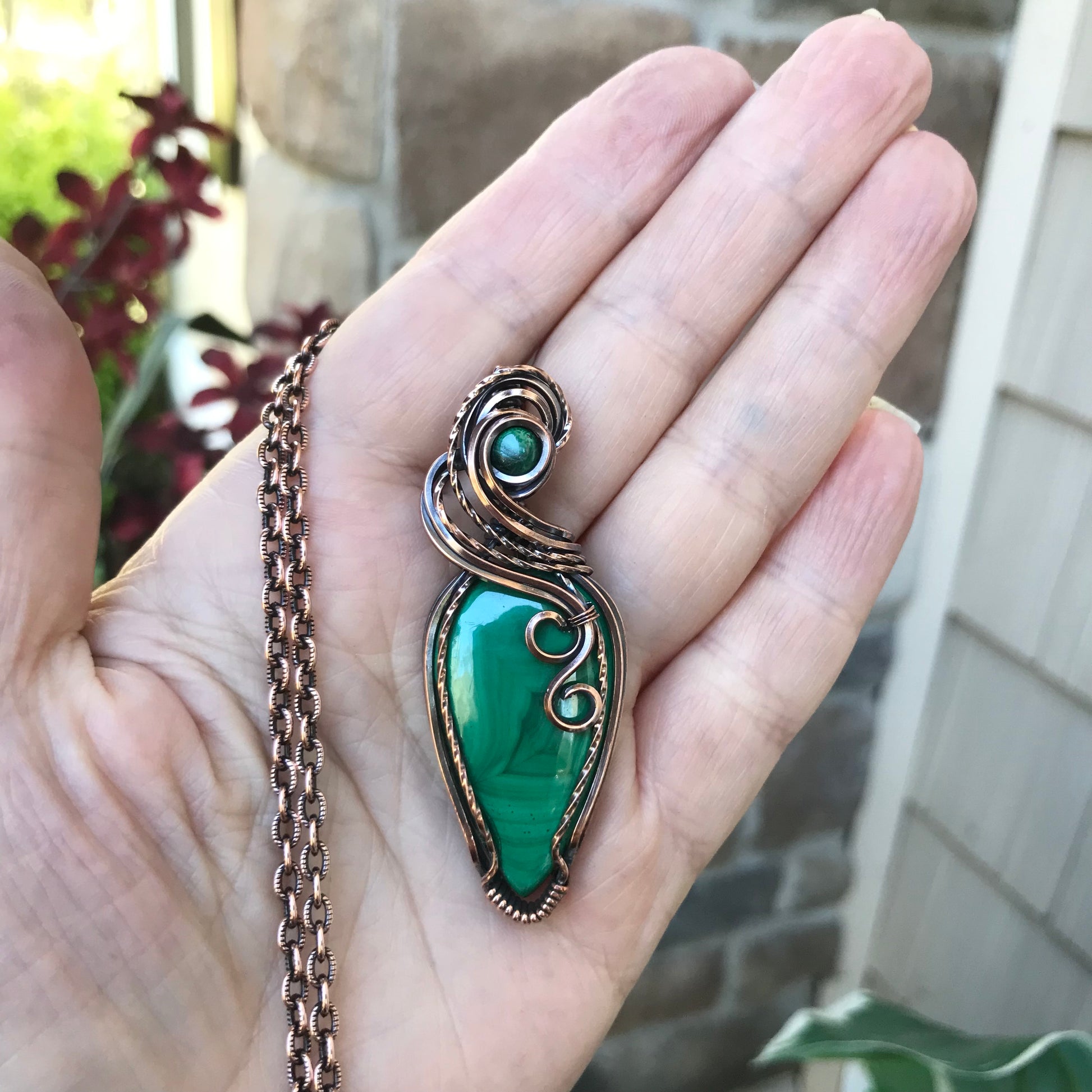 Malachite w/ Malachite Accent Slender Copper Necklace