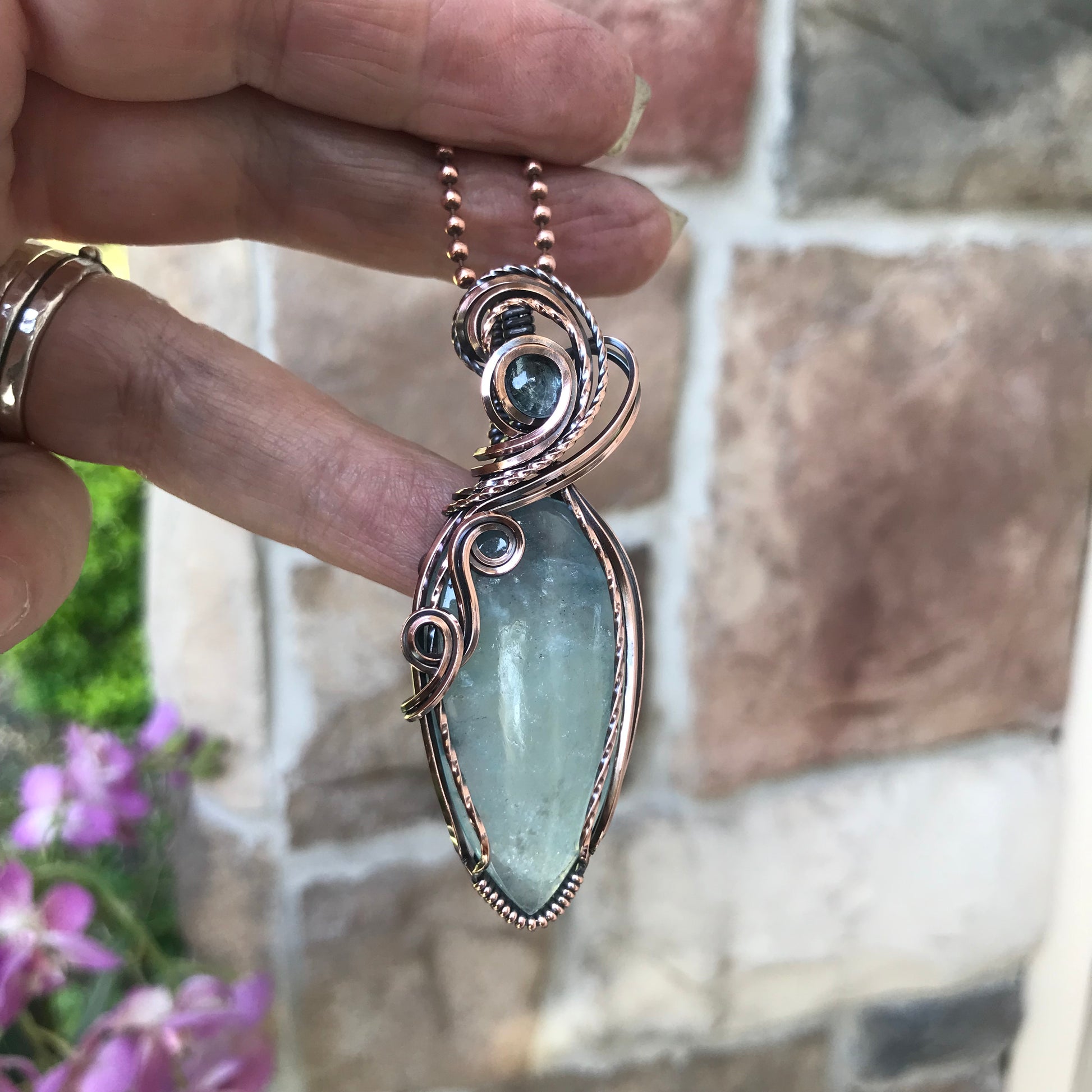 Aquamarine Teardrop Swirly Necklace