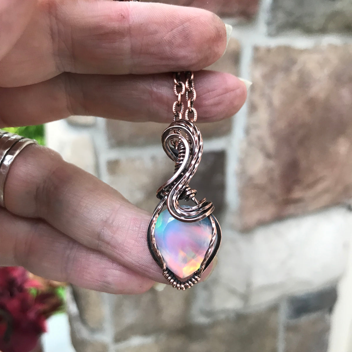 Aurora Opal Pastel Copper Pendant