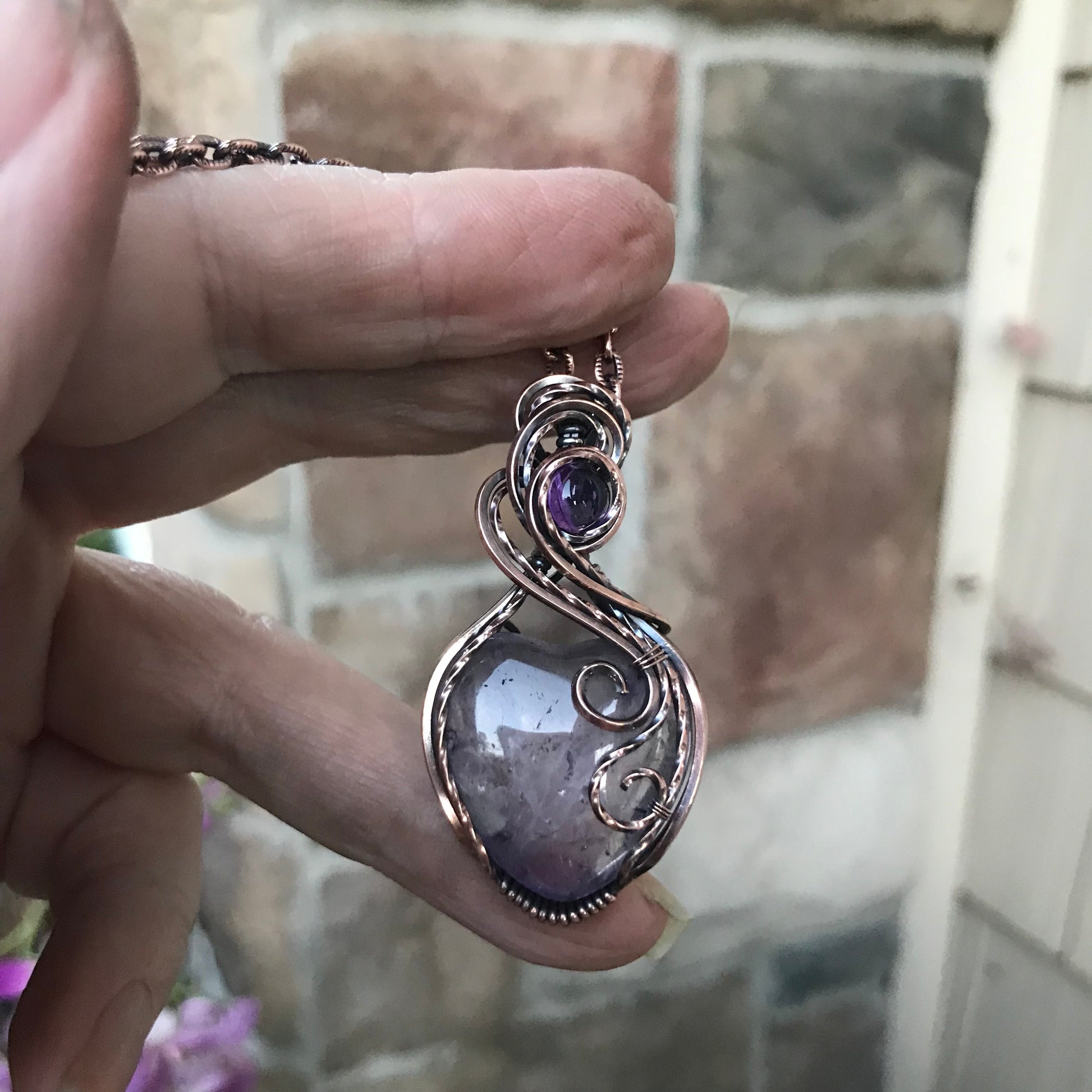 Amethyst Heart with Amethyst Accent Copper Pendant