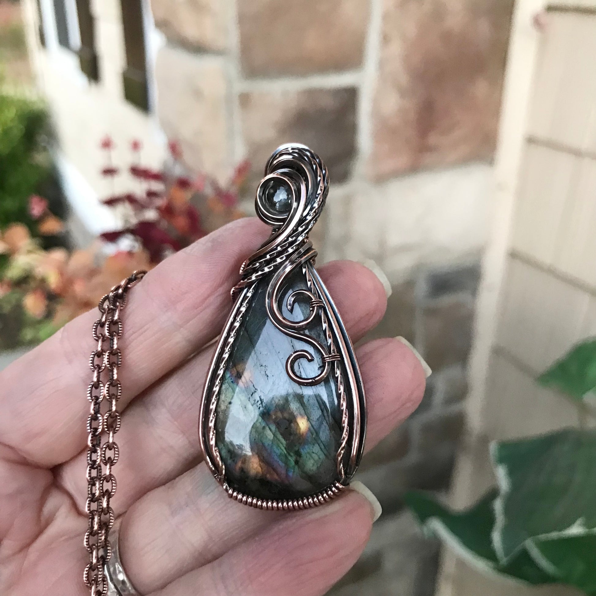 Sage Green Labradorite & Prasiolite Copper Pendant