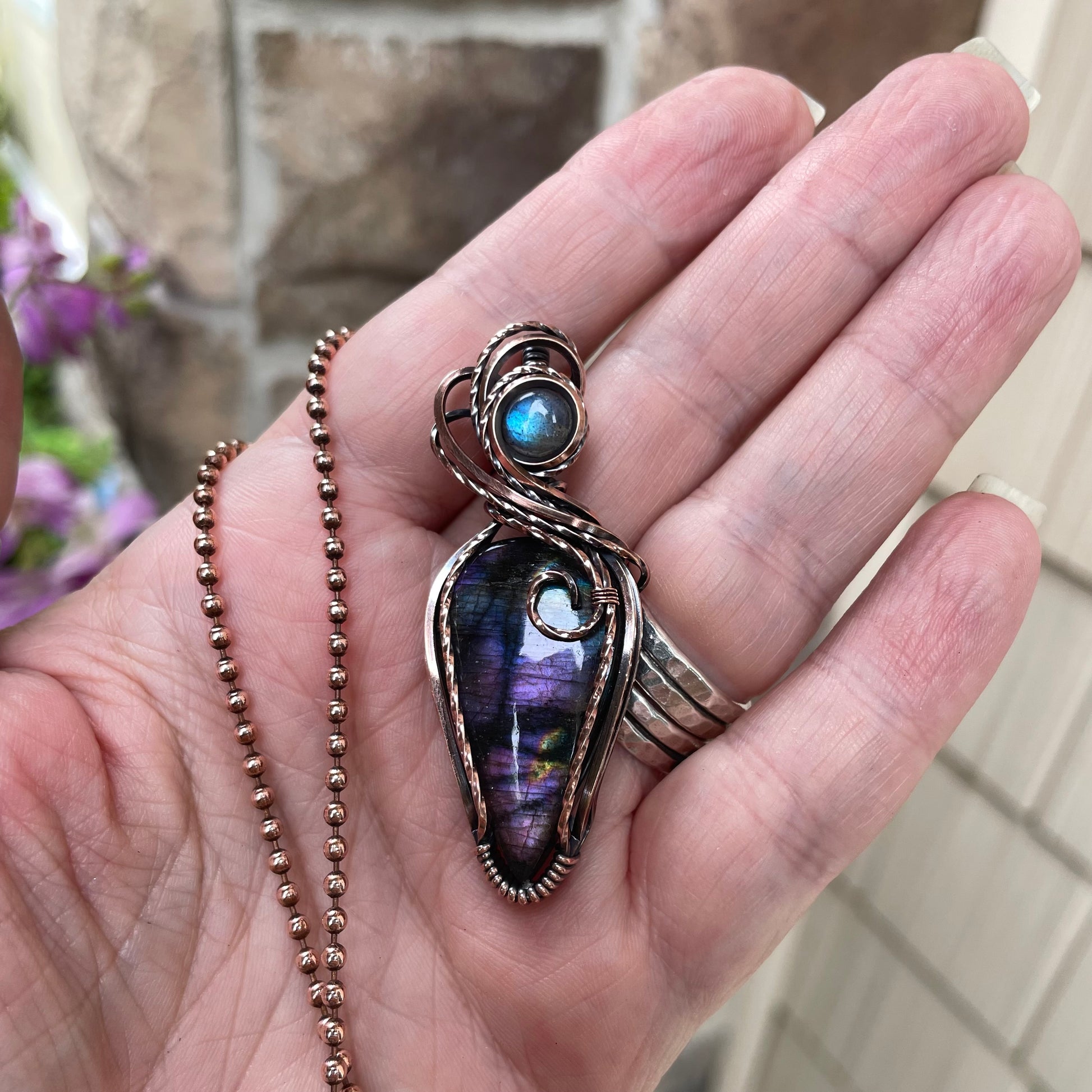 Purple Labradorite & Moonstone Copper Necklace