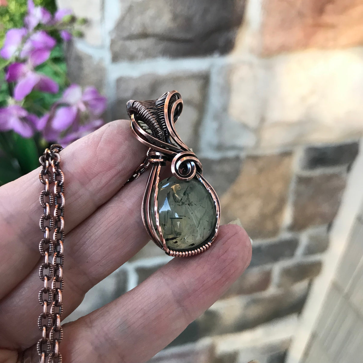 Prehnite Small Copper Pendant