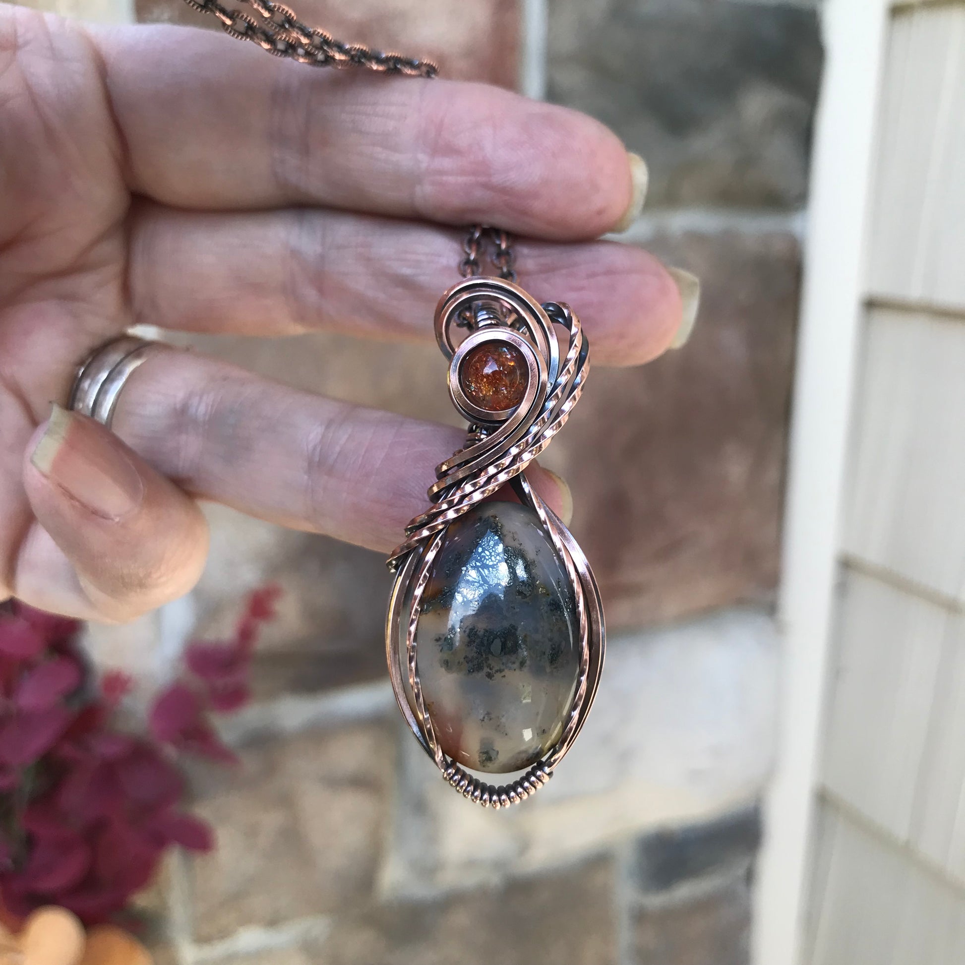 Graveyard Point Plume Agate Copper Necklace