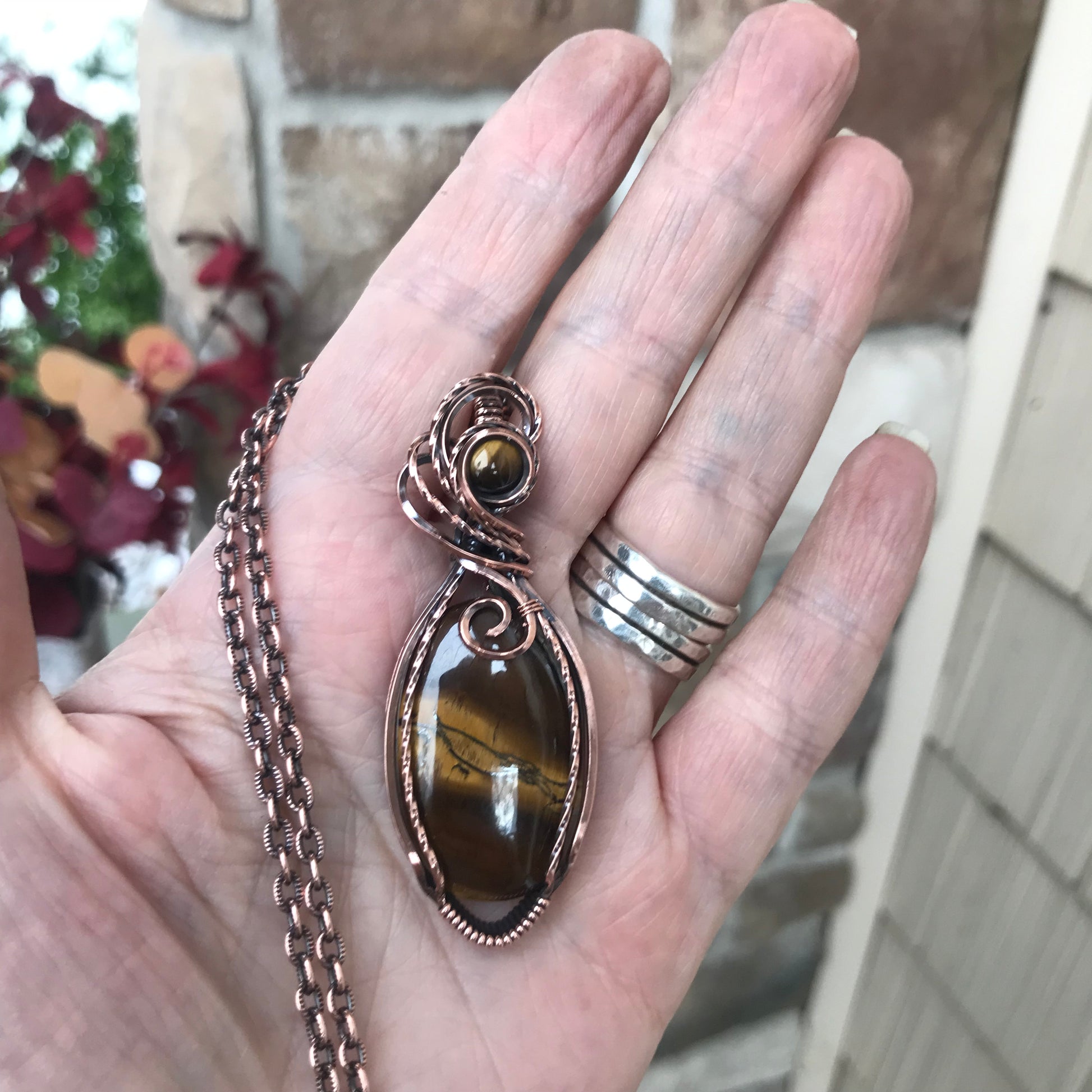 Tiger Eye Oval Copper Pendant
