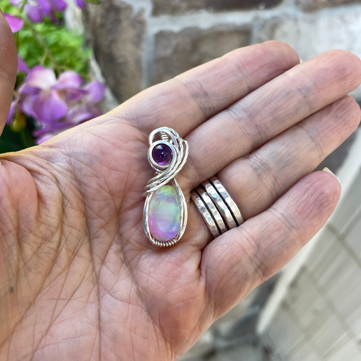 Aurora Opal Oval Silver Pendant