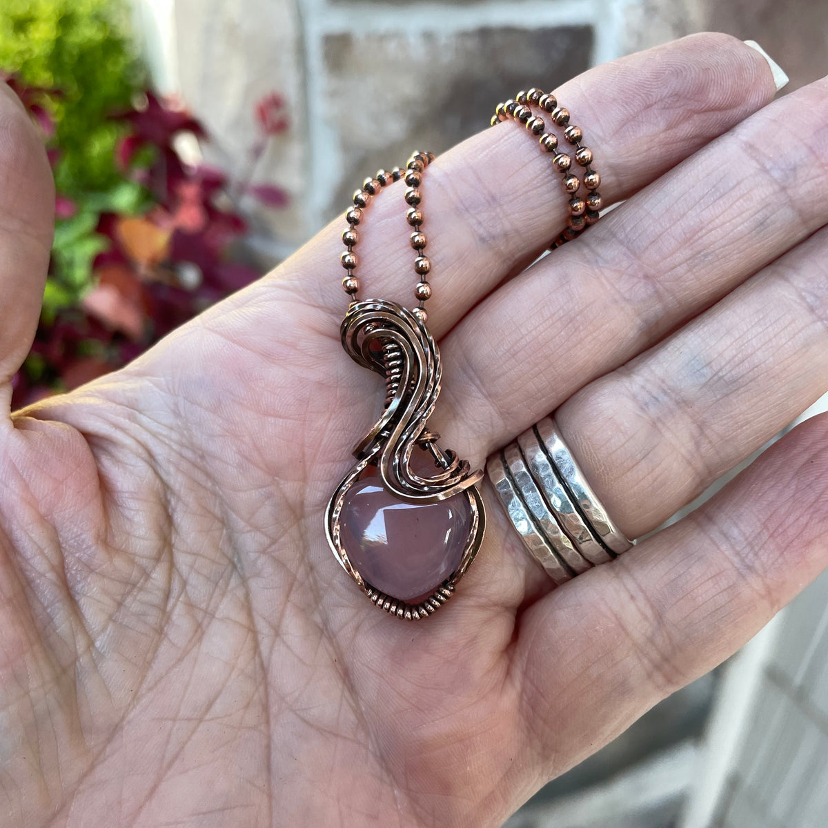 Rose Quartz Small Copper Heart Necklace