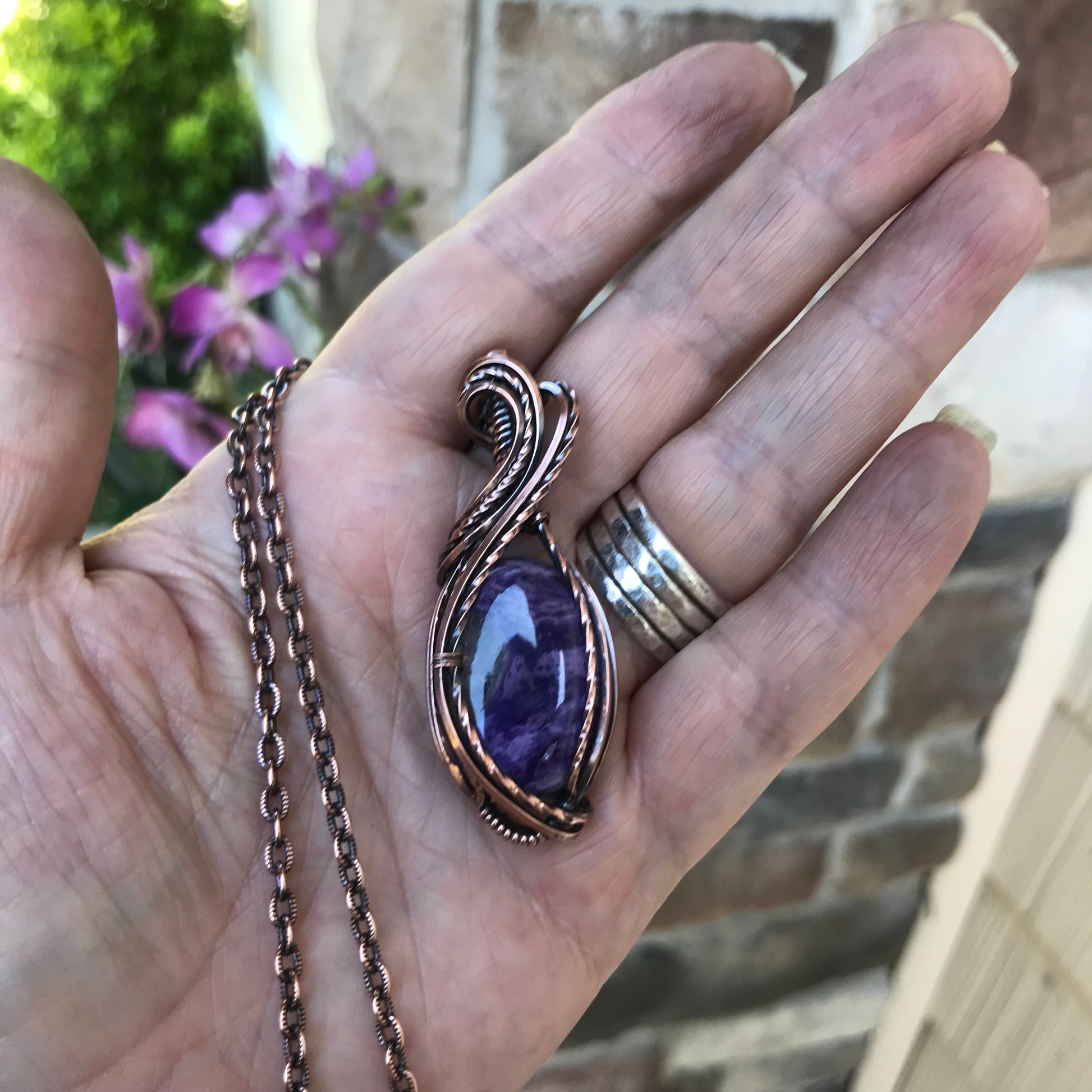 Charoite Oval Copper Pendant