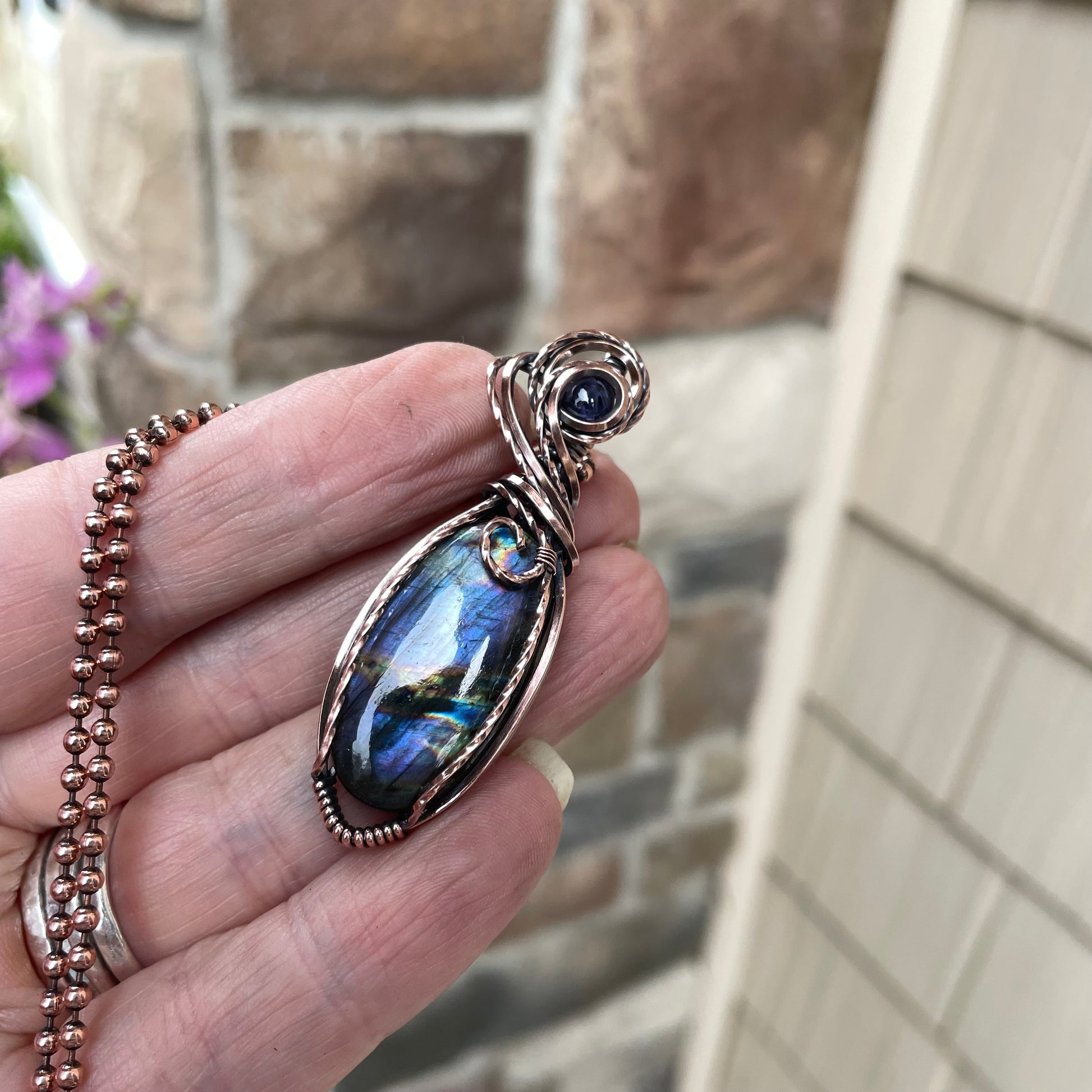 Indigo Labradorite & Iolite Copper Pendant