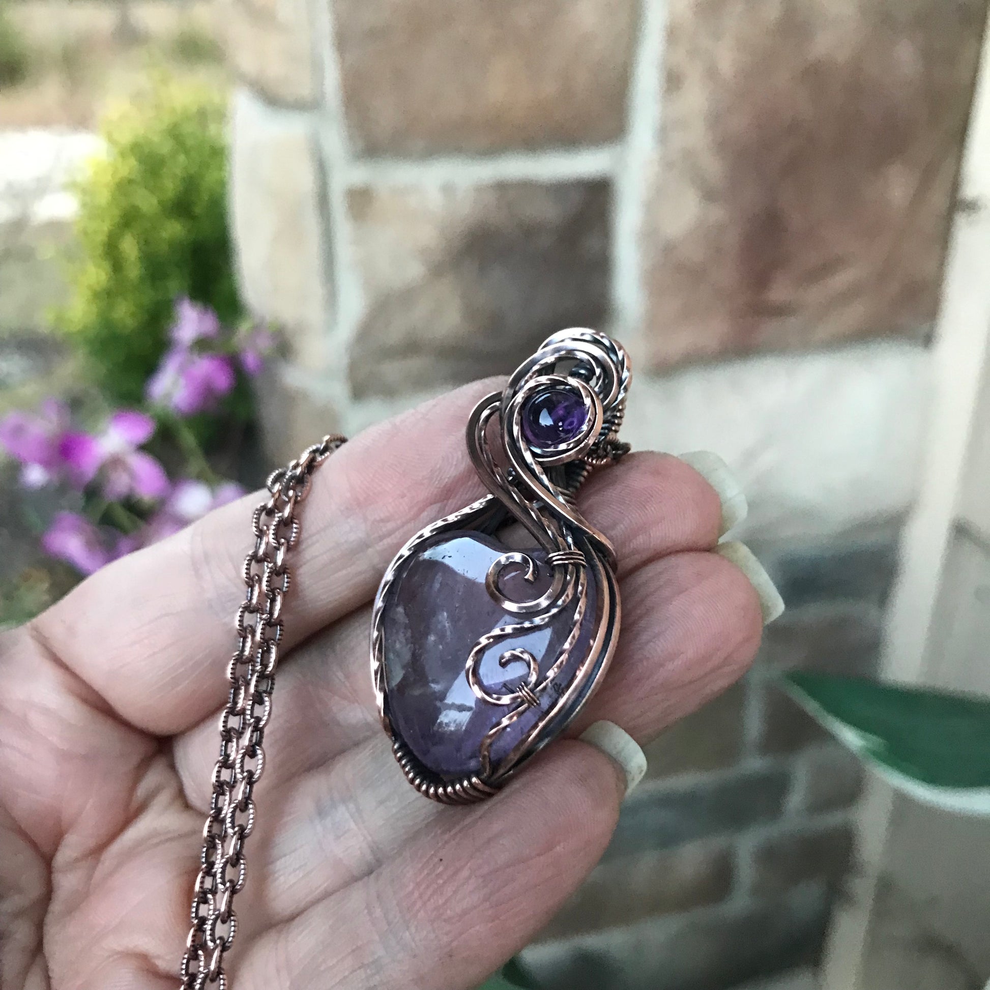 Amethyst Heart with Amethyst Accent Copper Pendant