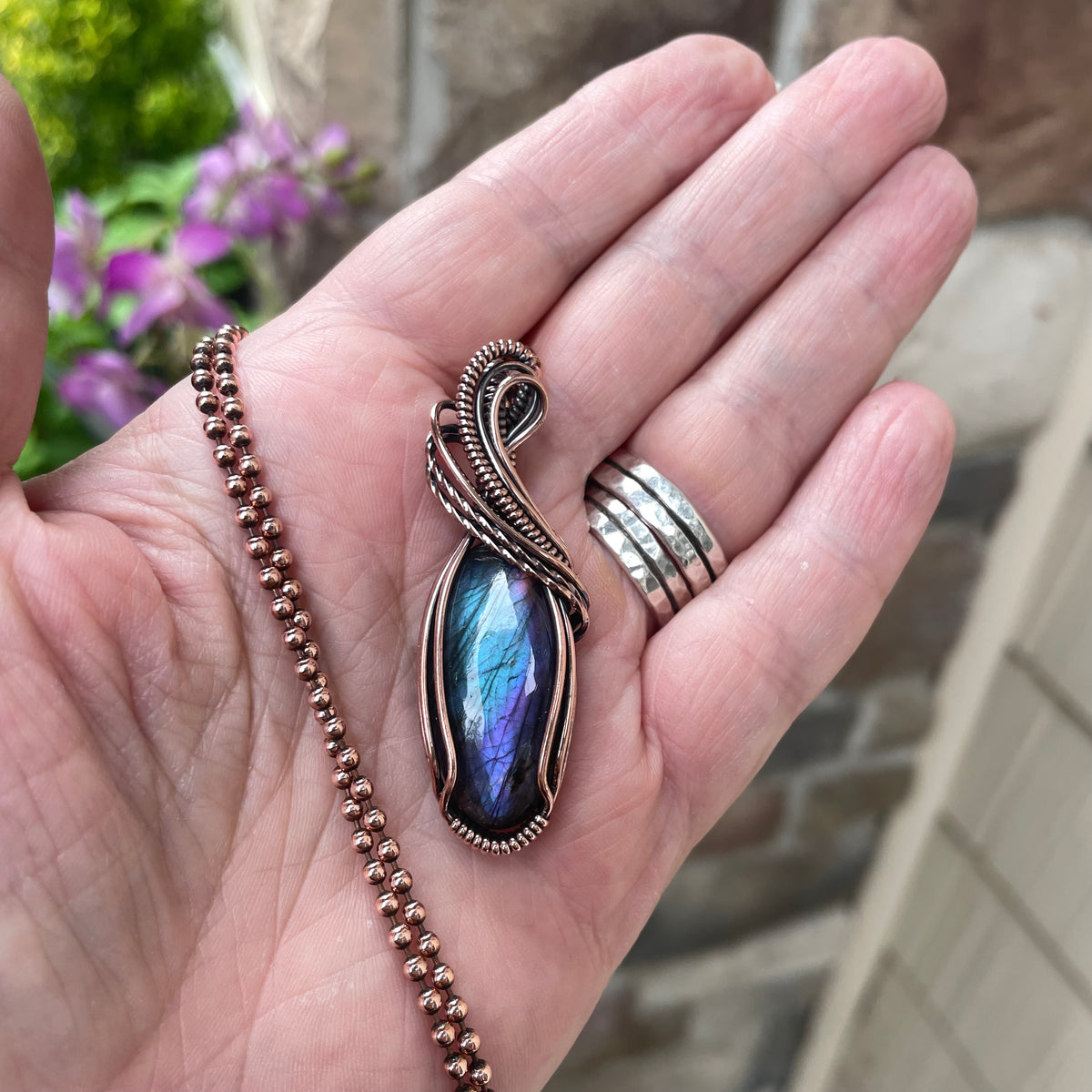 Blue Purple Labradorite Copper Pendant