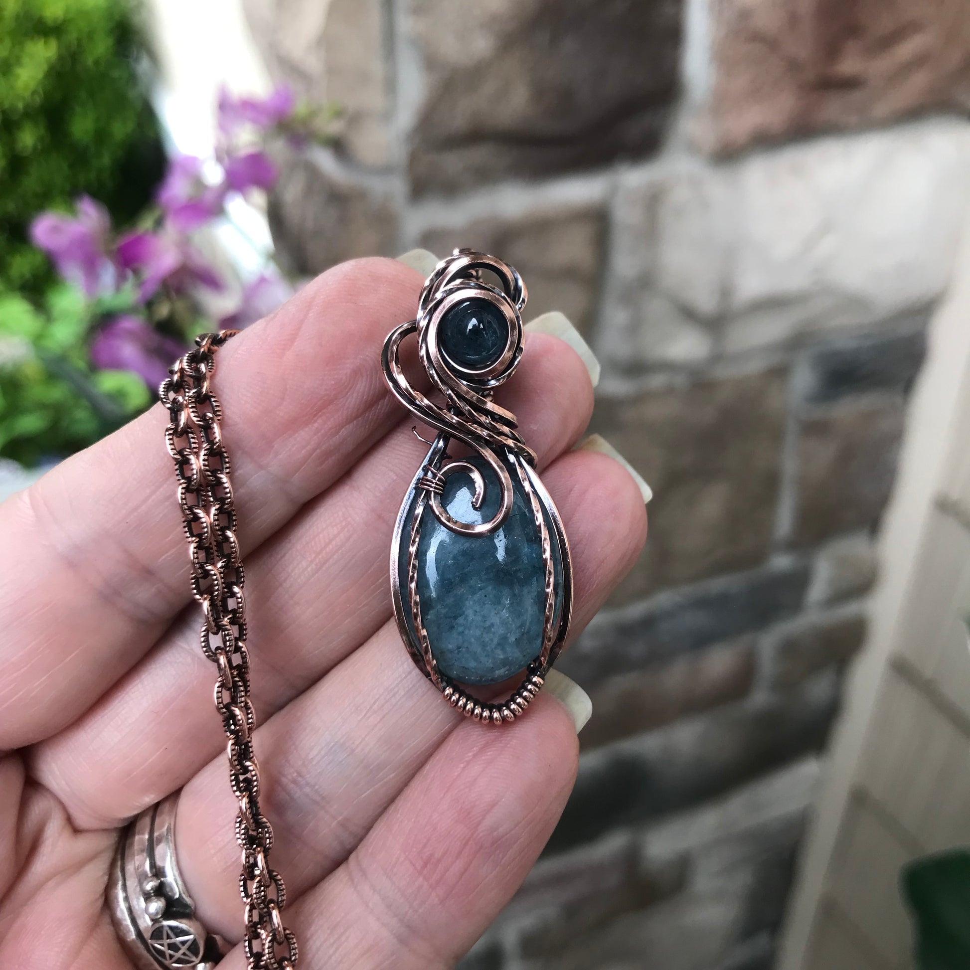 Aquamarine Oval Small Copper Pendant