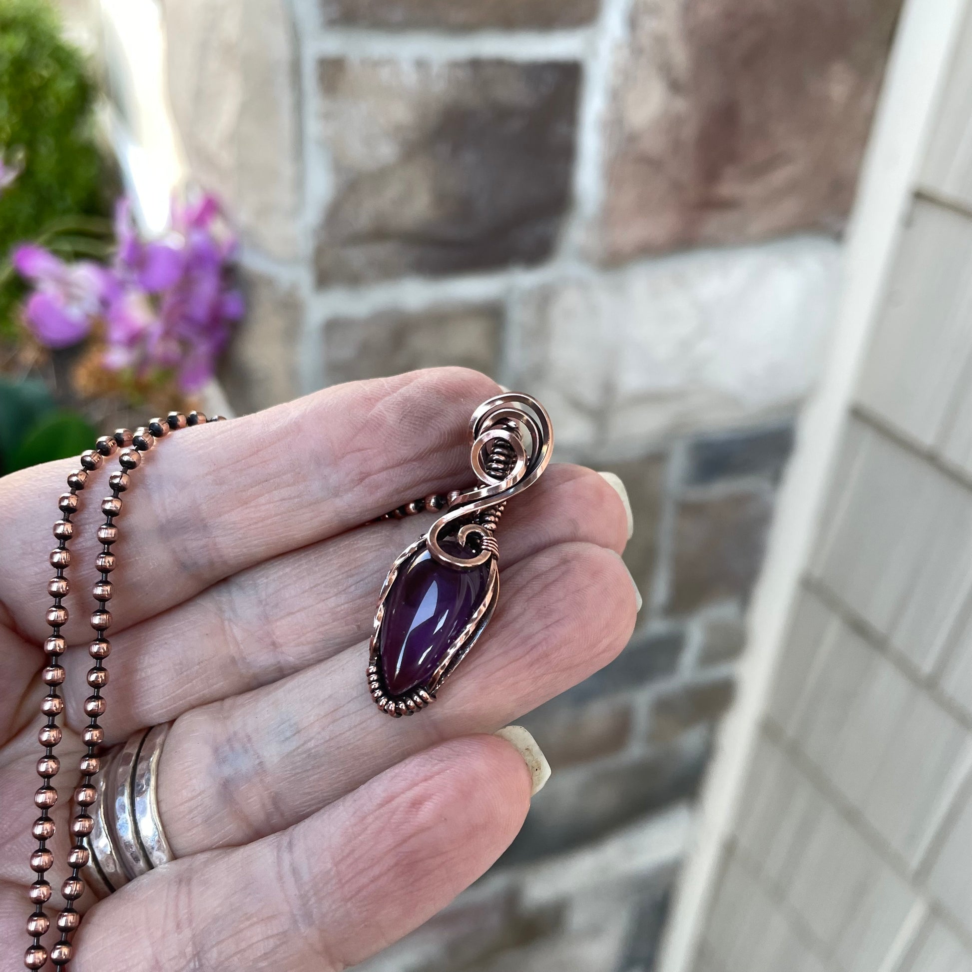 Amethyst Small Swirly Copper Pendant