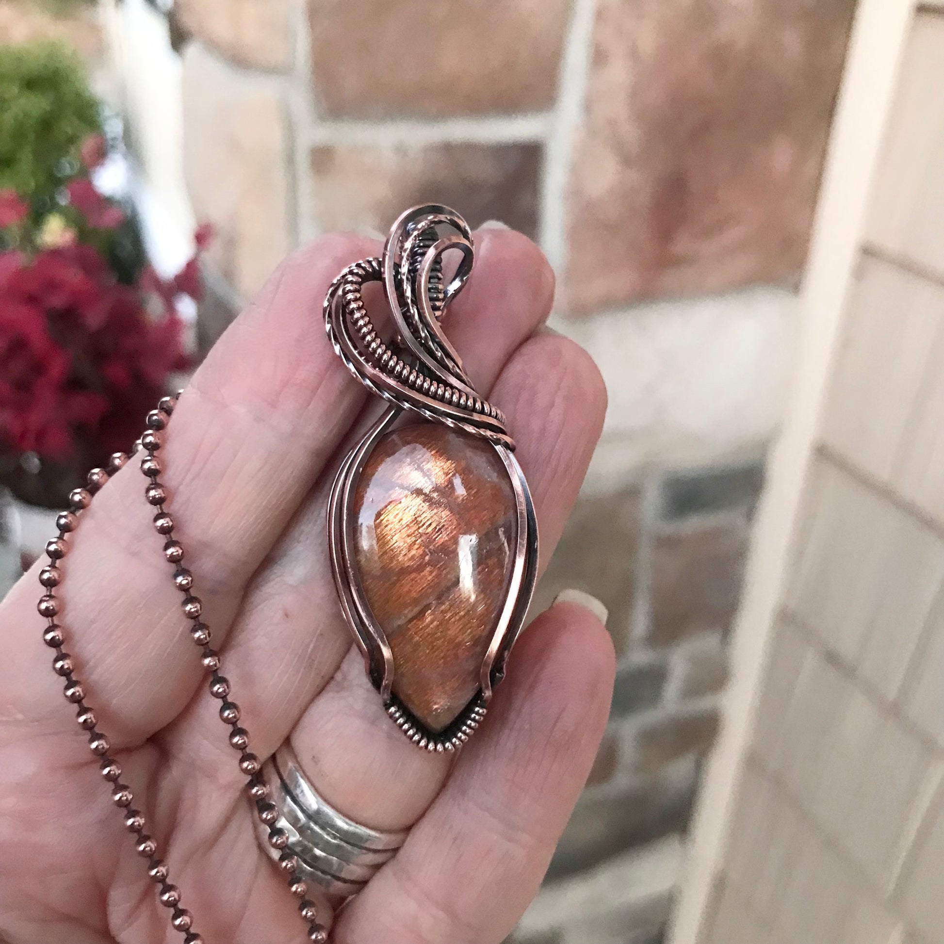Sunstone Teardrop Copper Necklace
