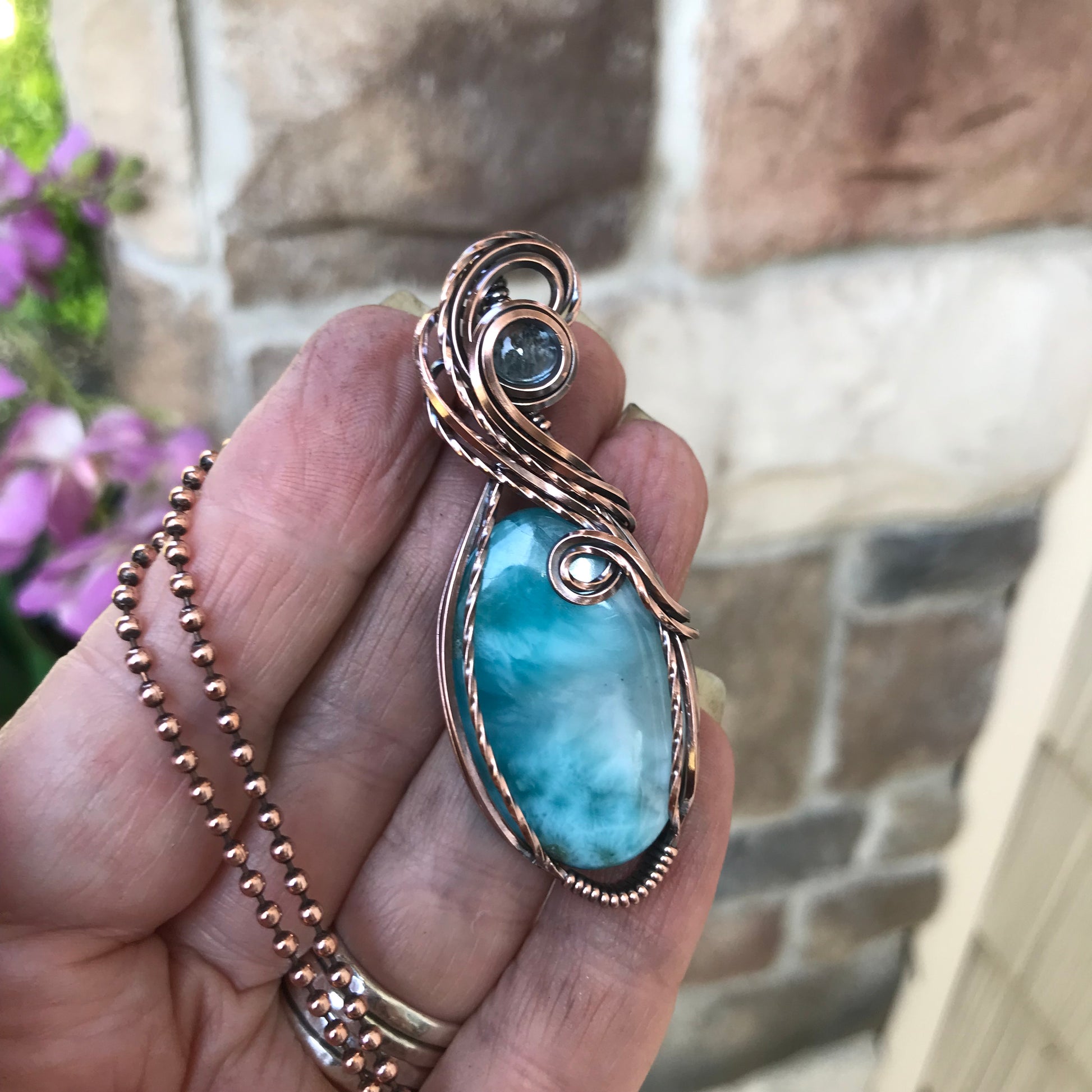 Larimar & Aquamarine Oval Copper Necklace