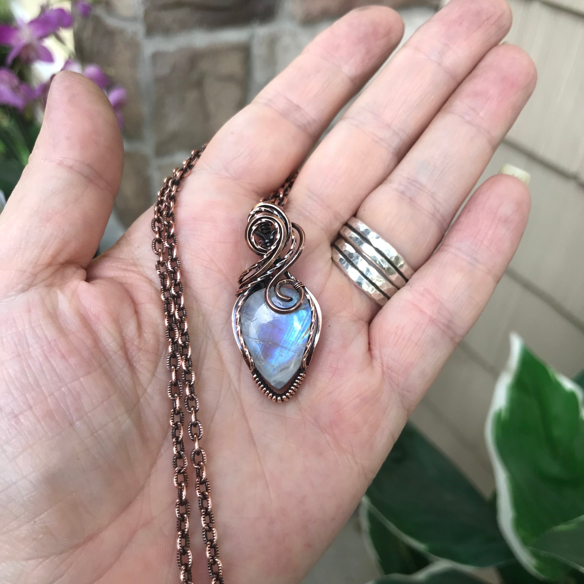 Blue Moonstone Small Copper Pendant