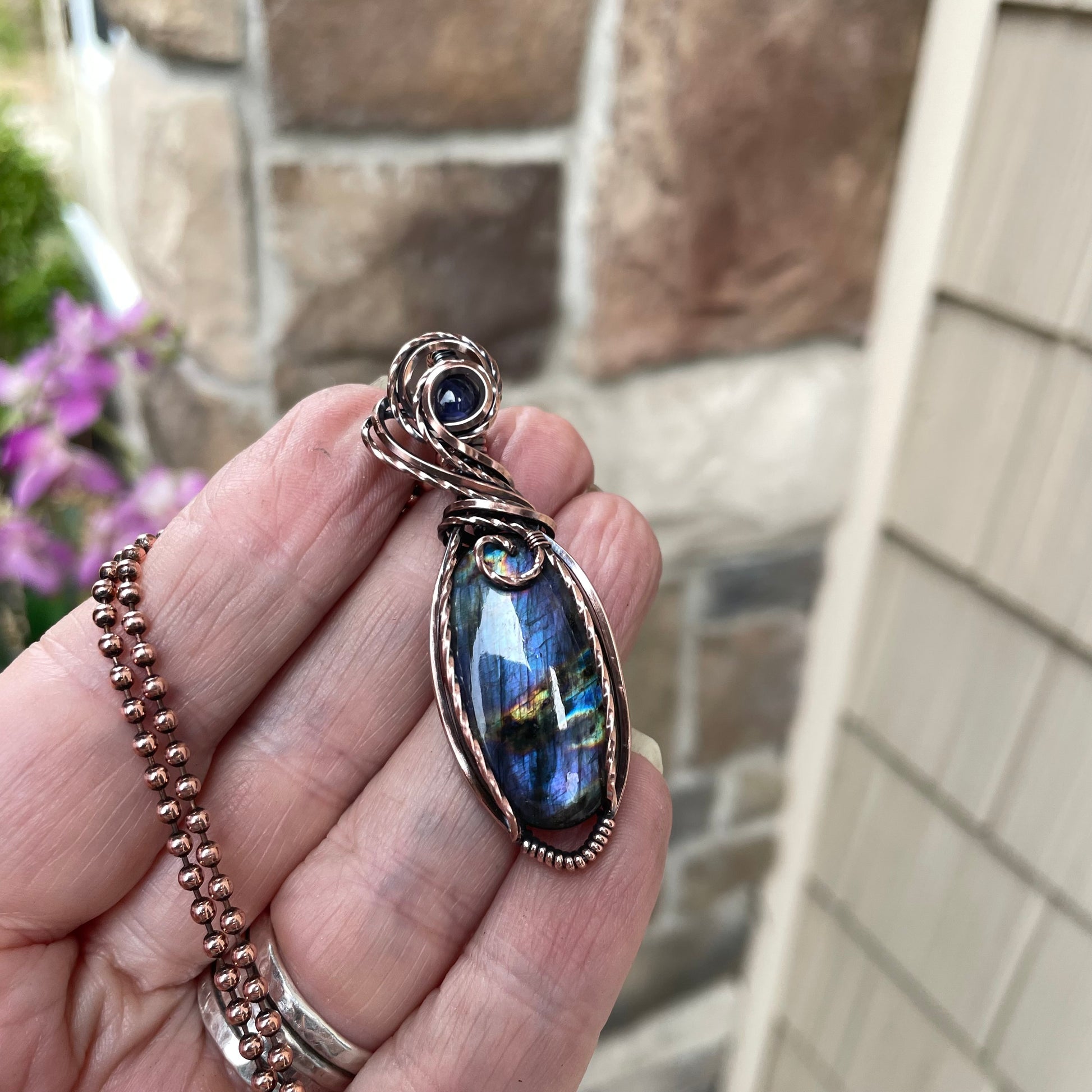 Indigo Labradorite & Iolite Copper Pendant