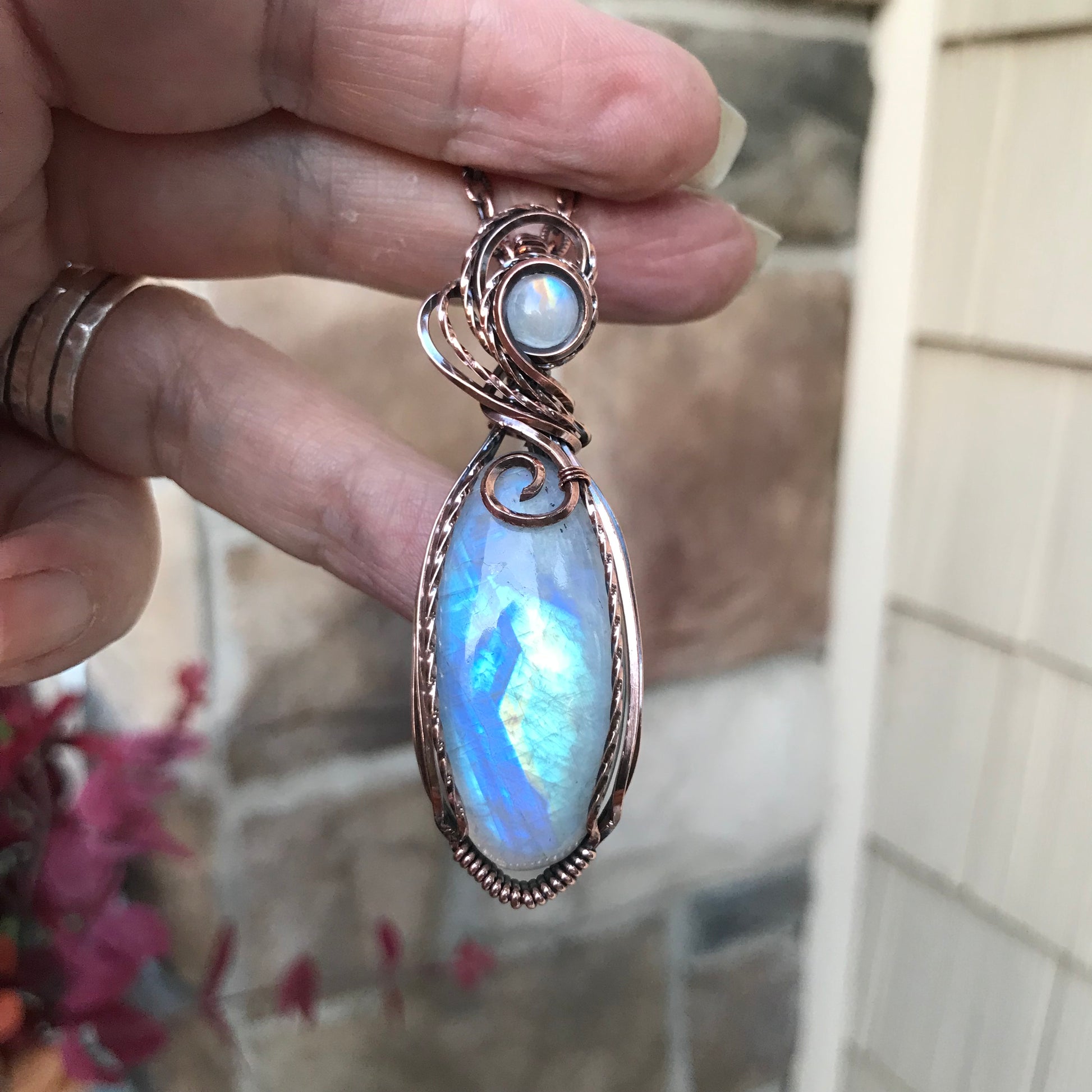 Moonstone with Moonstone Swirly Copper Pendant
