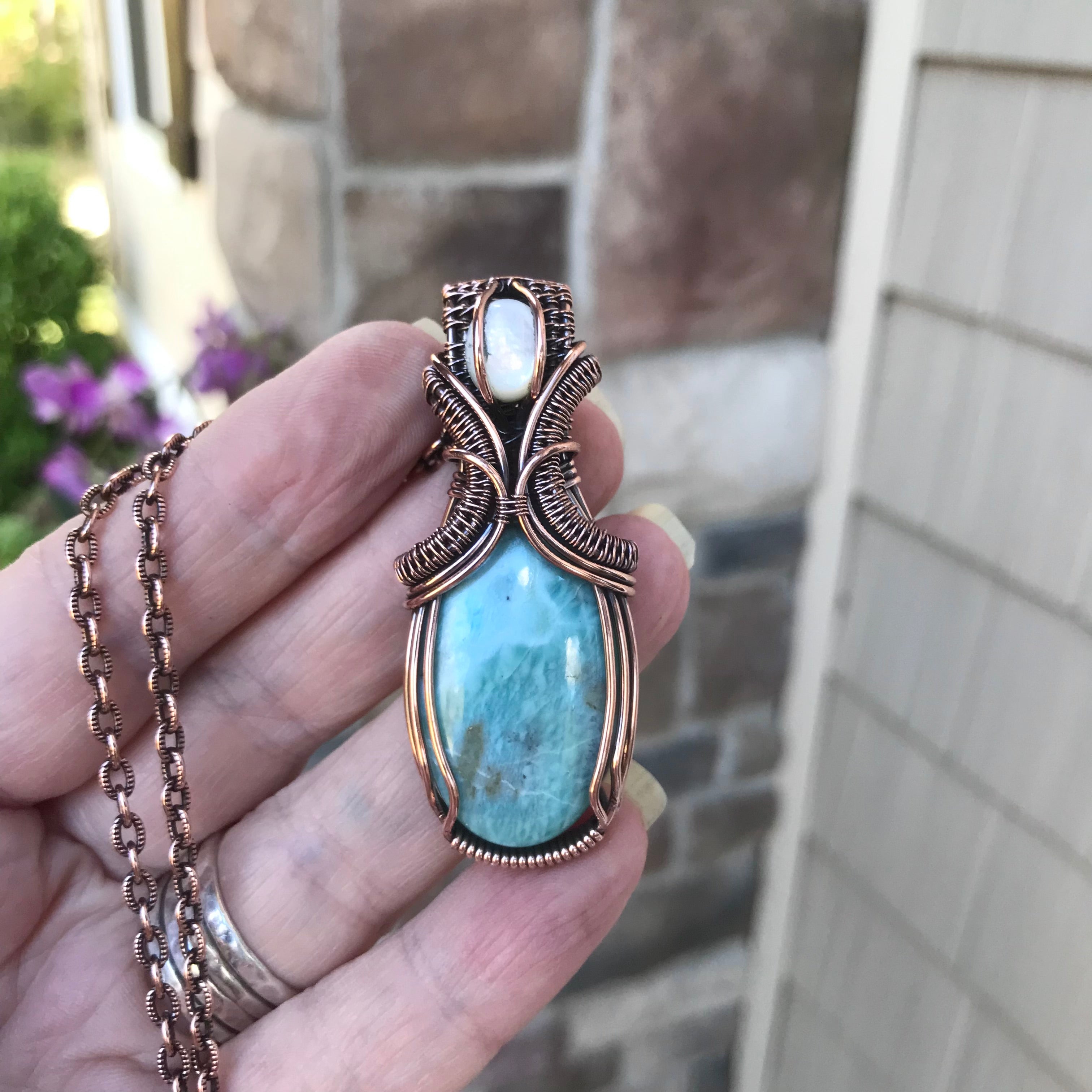 Larimar & Mother of Pearl Copper Pendant