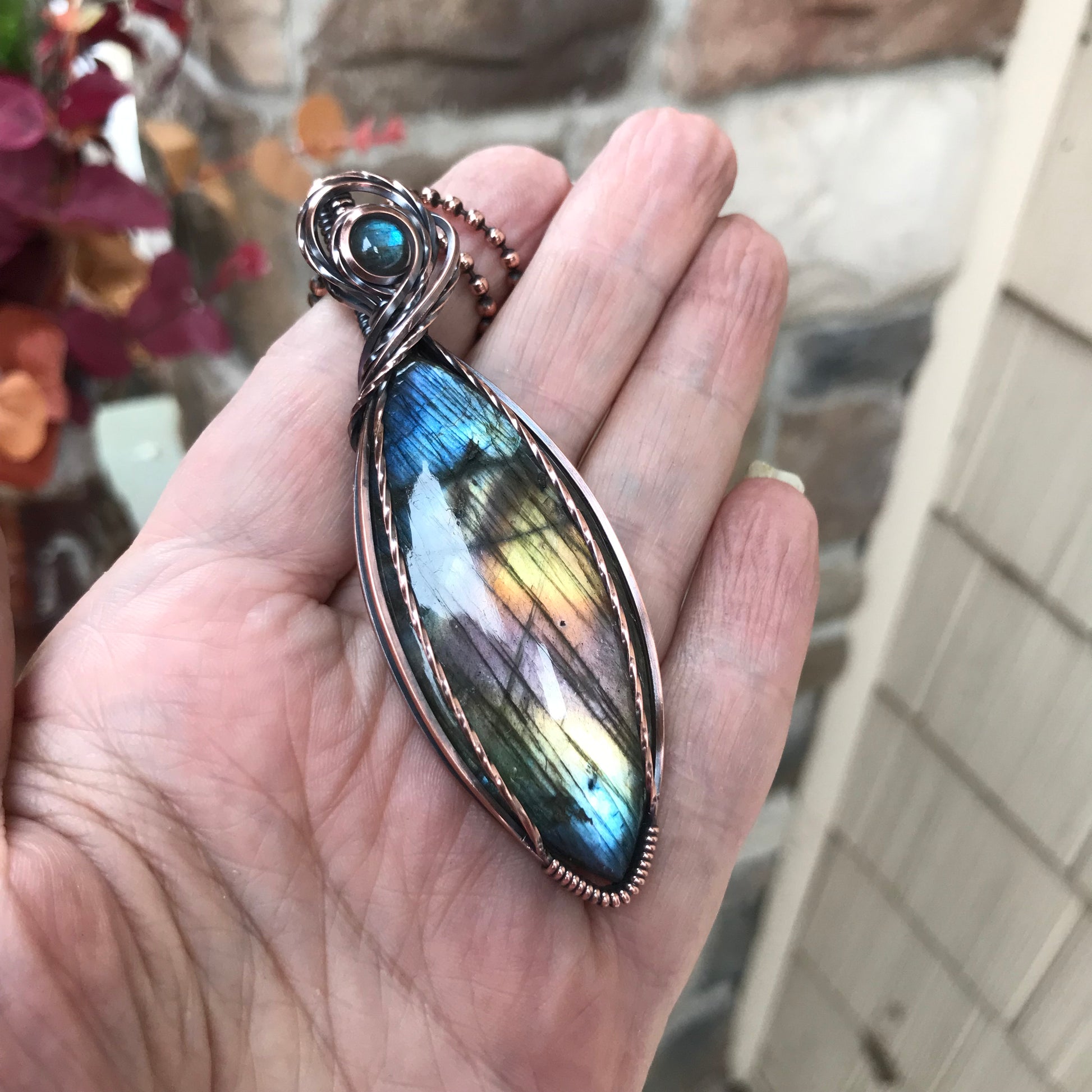 Rainbow Labradorite Marquis Copper Necklace