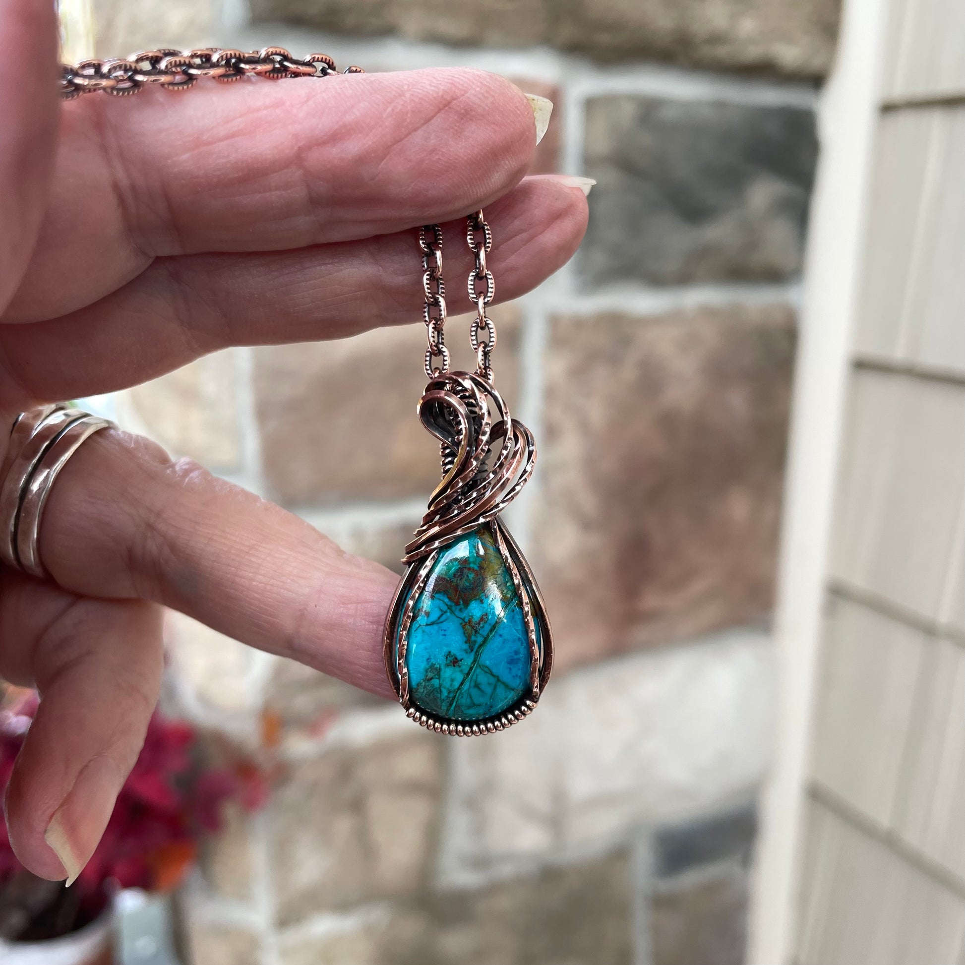 Chrysocolla Small Teardrop Copper Necklace