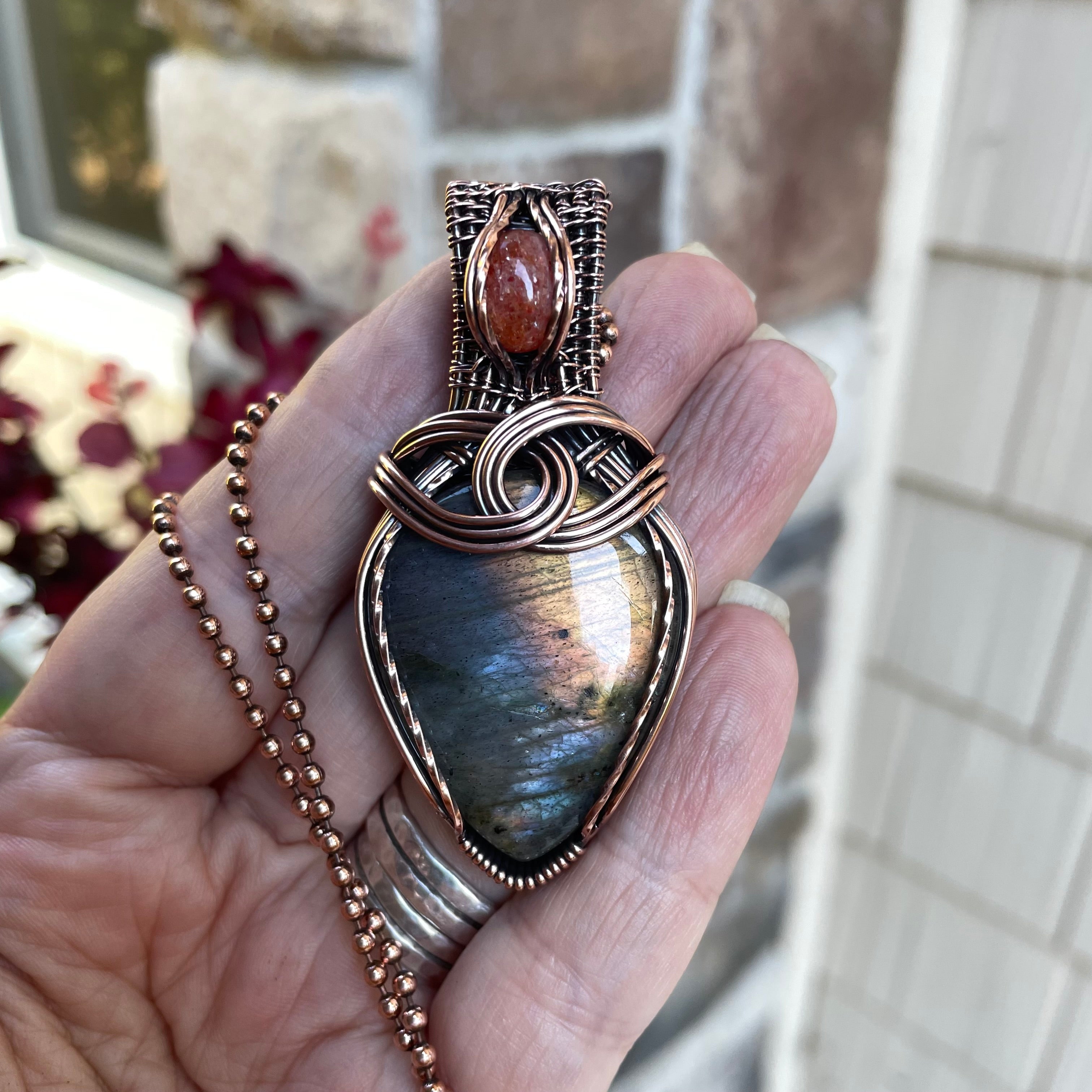 Blue Gold Labradorite & Sunstone Copper Necklace