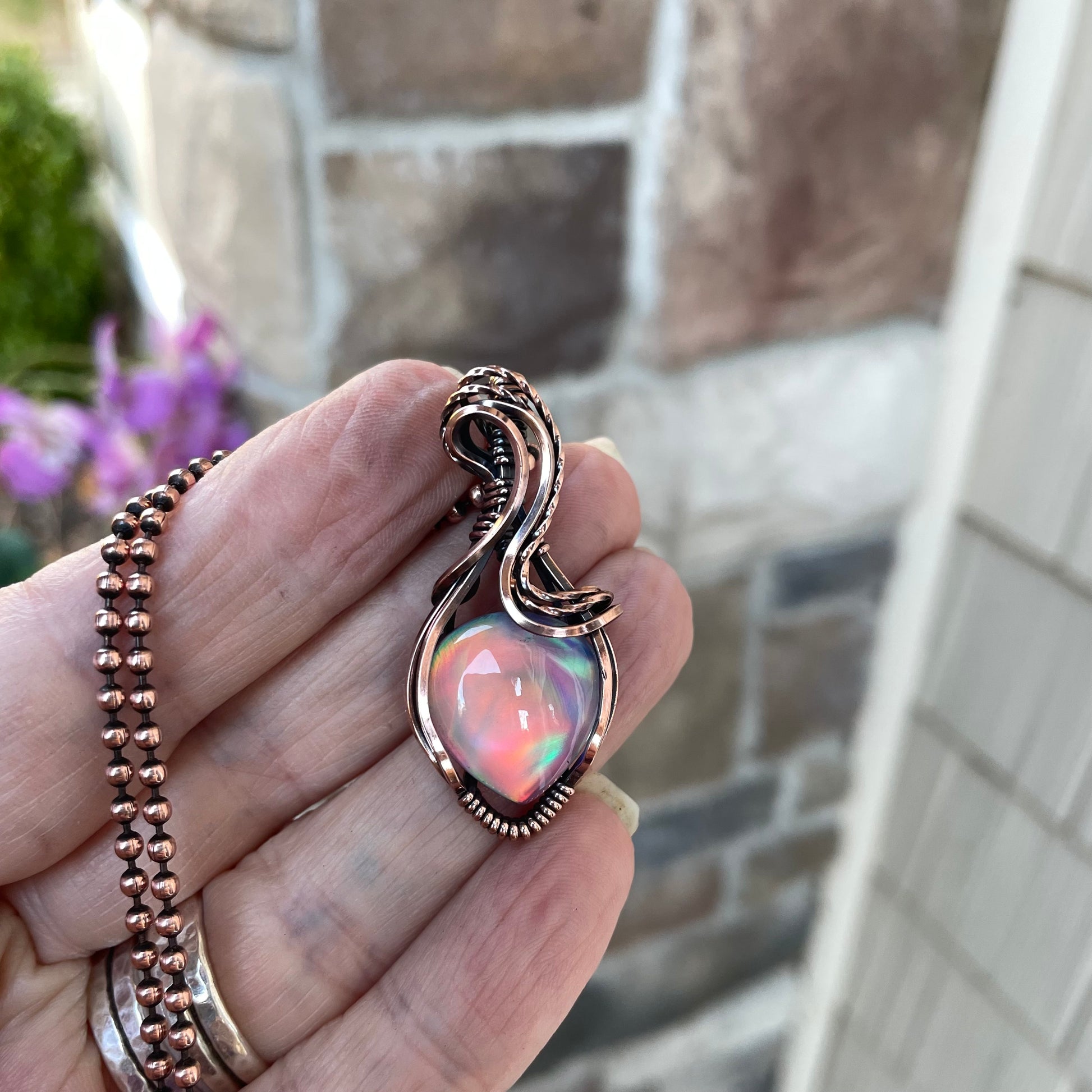 Aurora Opal Small Rainbow Copper Necklace