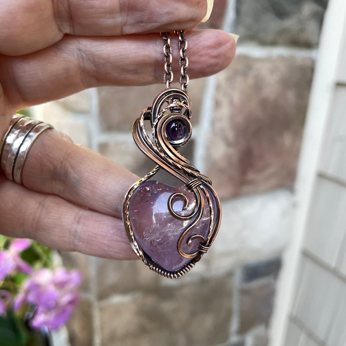 Amethyst Copper Heart Necklace