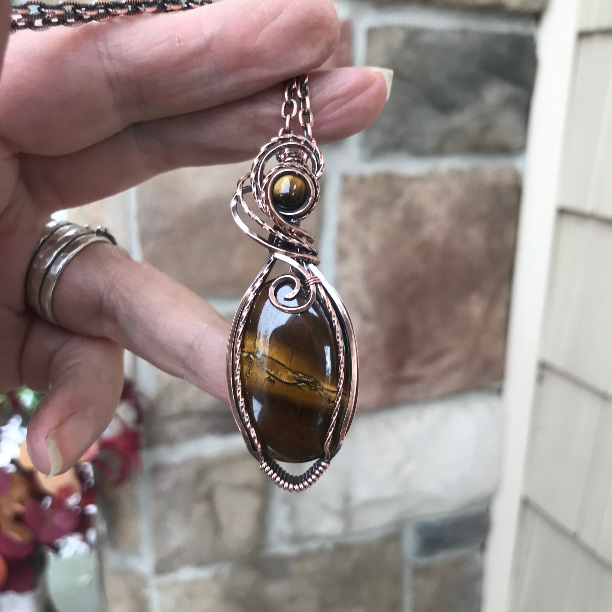 Tiger Eye Oval Copper Pendant