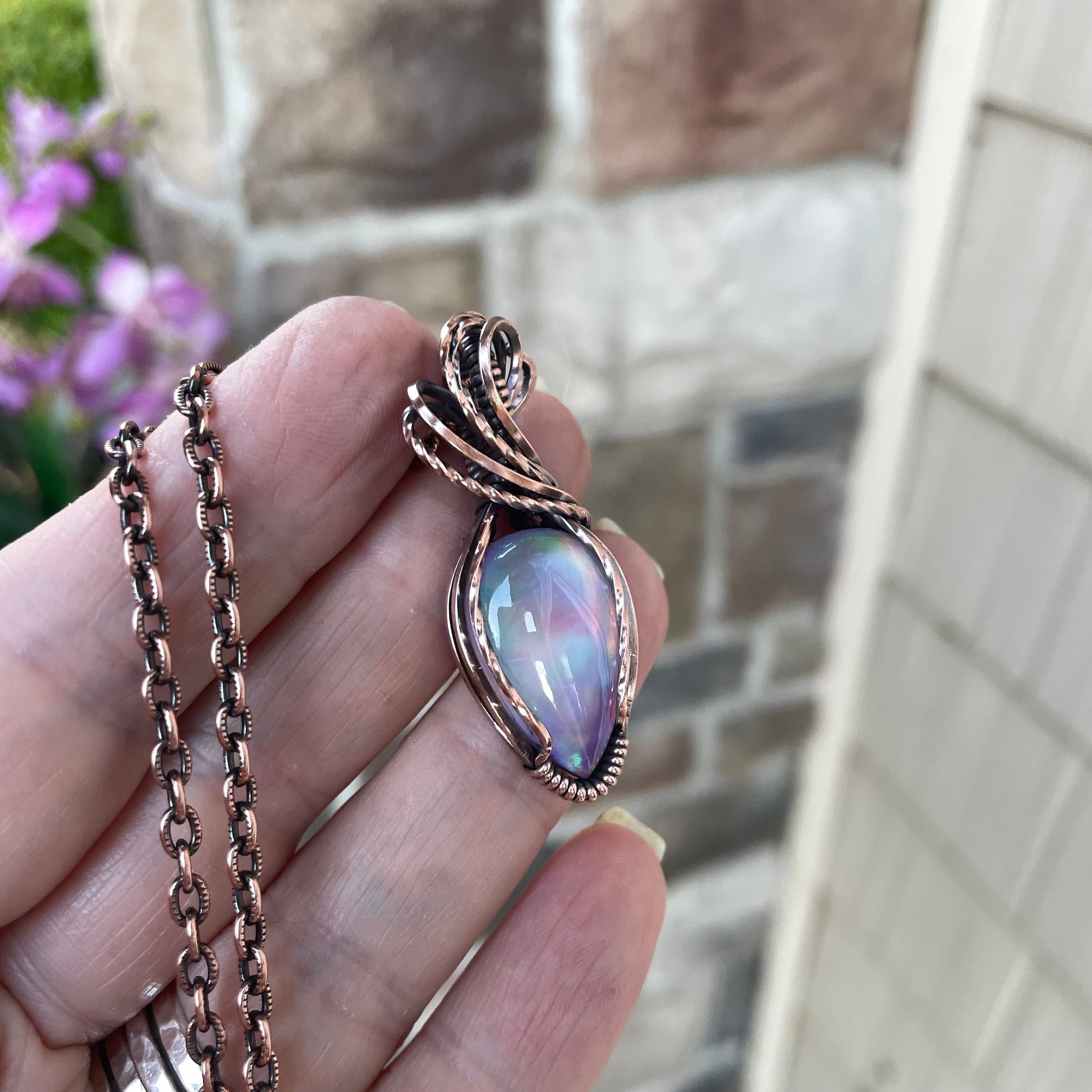 Aurora Opal Teardrop Copper Necklace