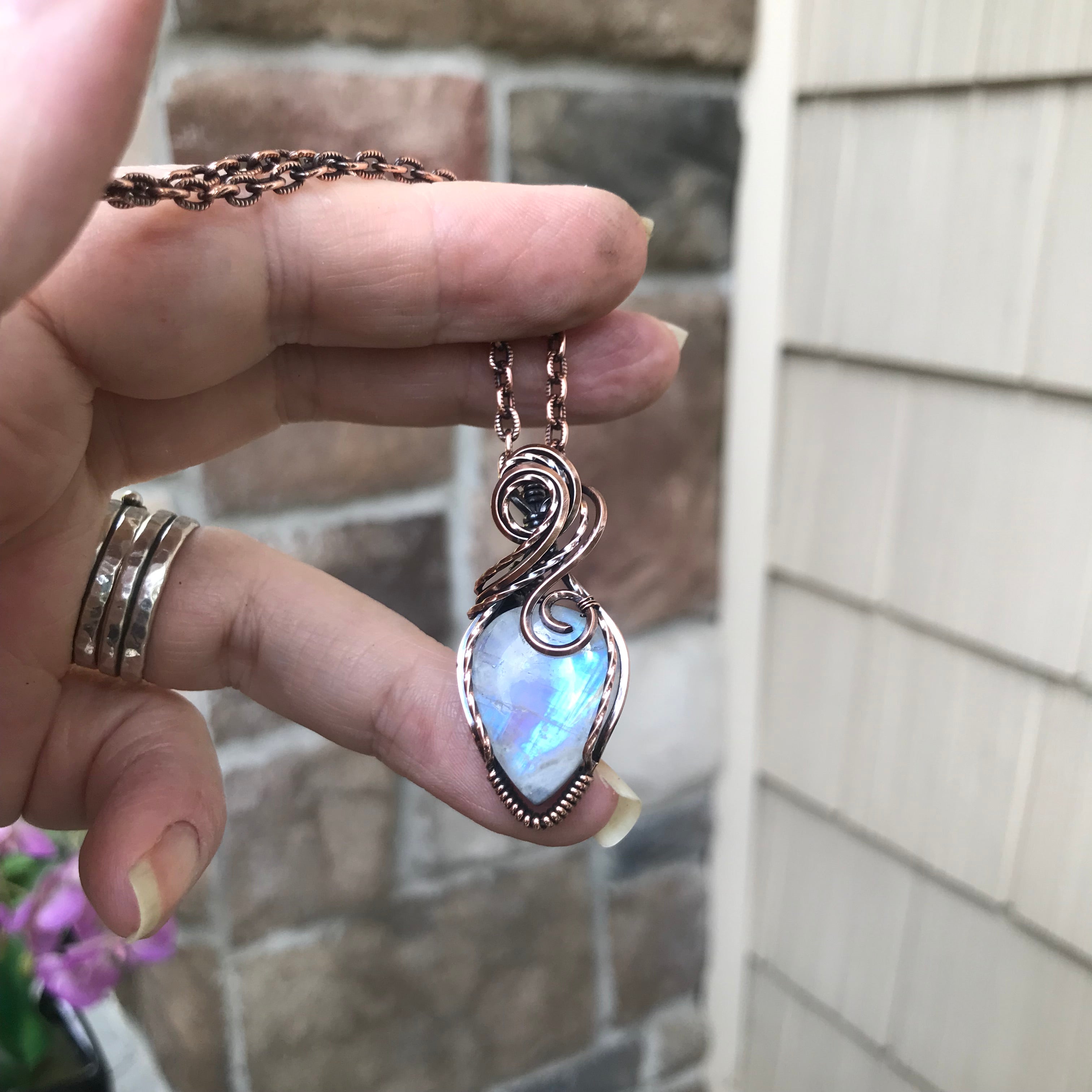 Blue Moonstone Small Copper Pendant