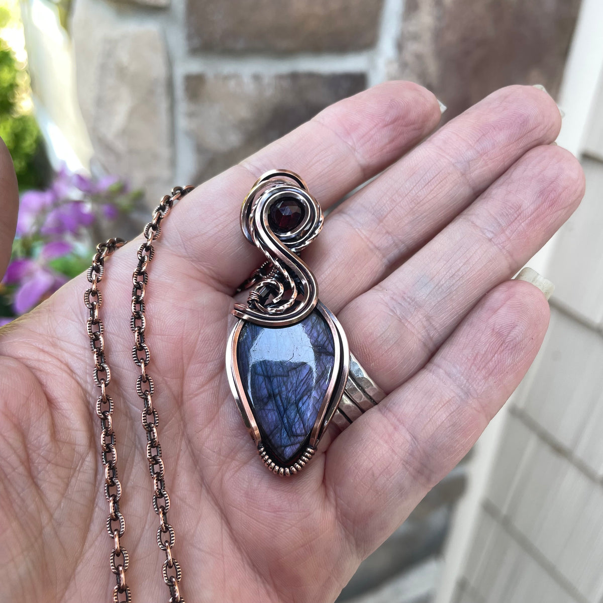 Purple Labradorite & Garnet Copper Necklace