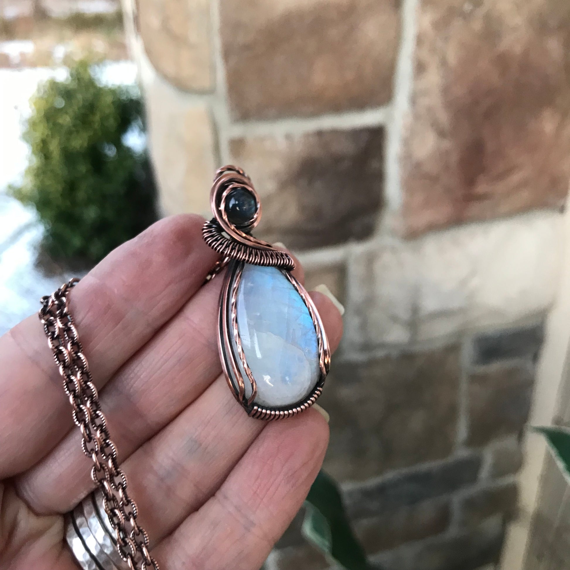 Moonstone & Blue Labradorite Teardrop Copper Necklace