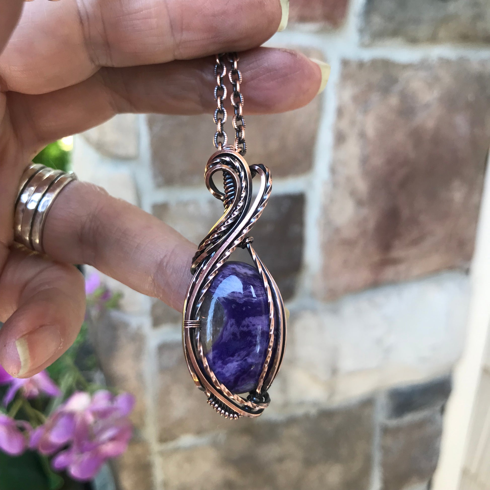 Charoite Oval Copper Pendant