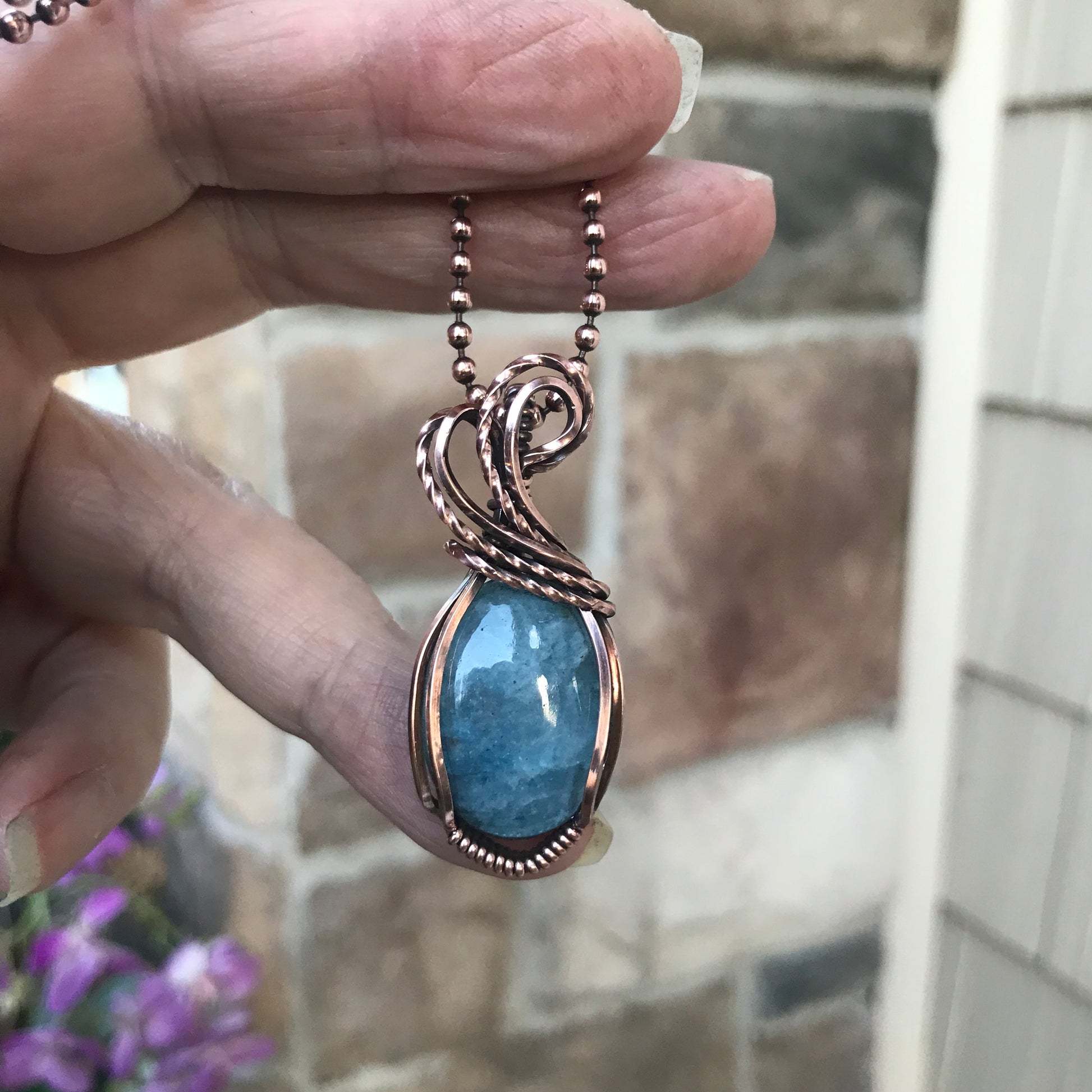 Aquamarine Oval Copper Necklace