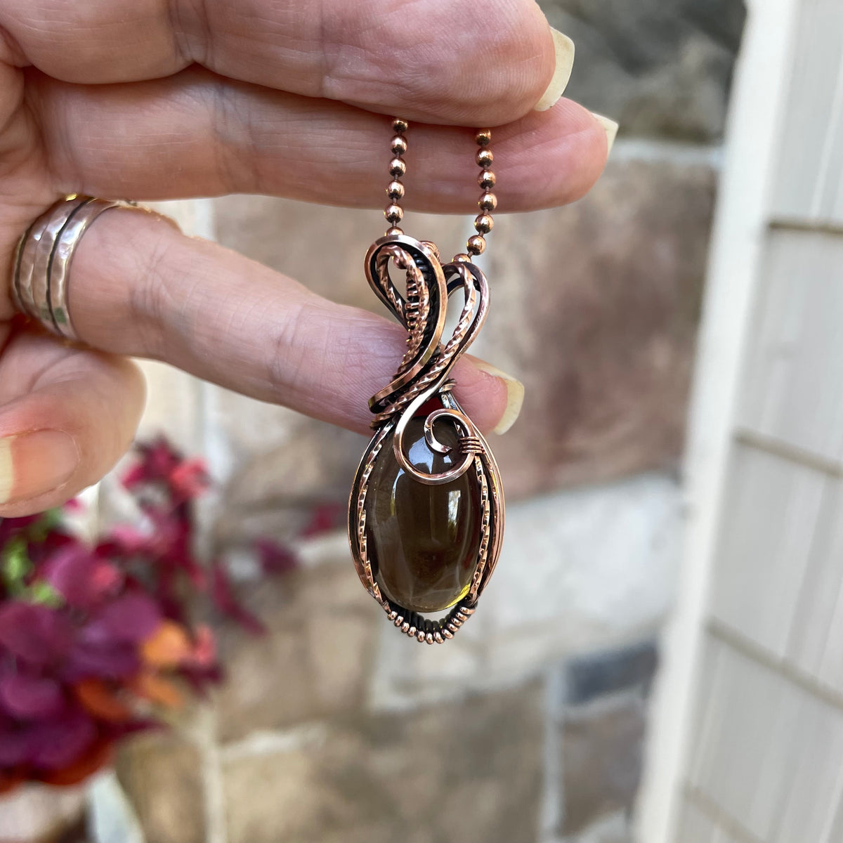 Smoky Quartz Oval Copper Necklace