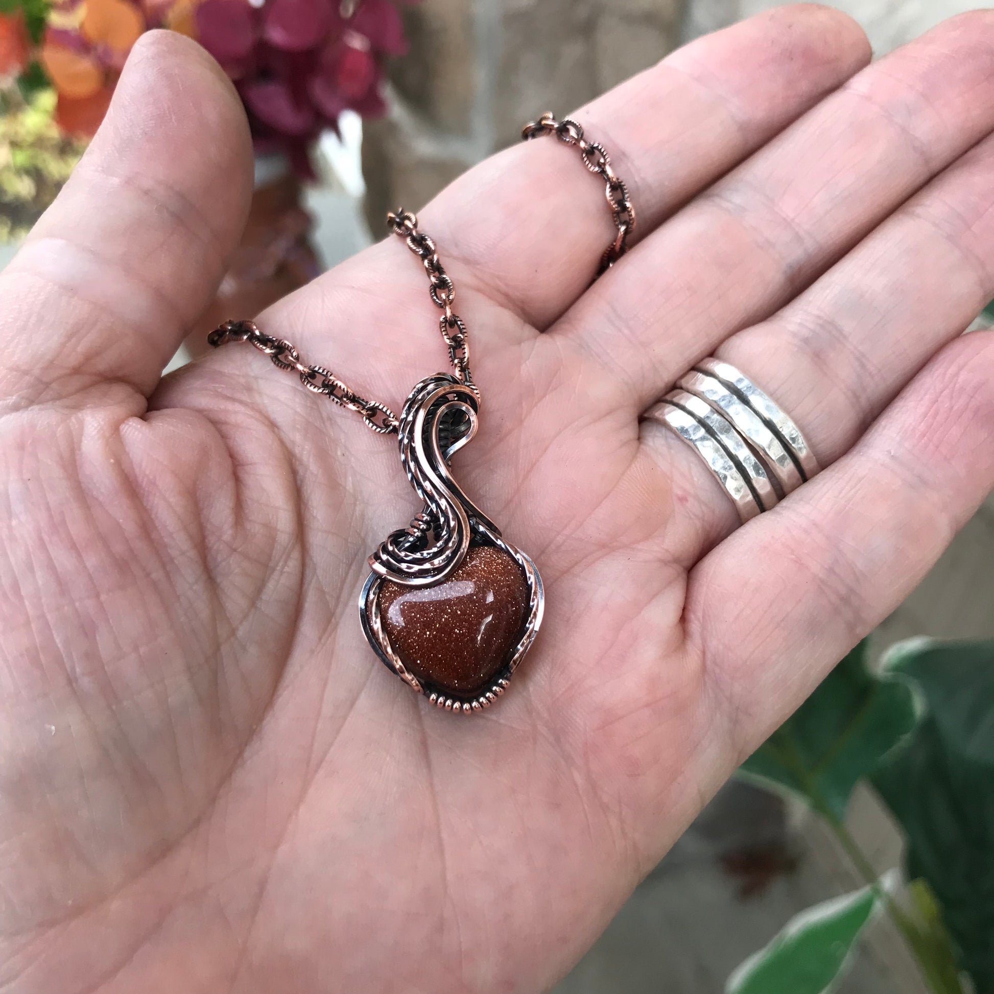 Goldstone Mini Heart Copper Pendant