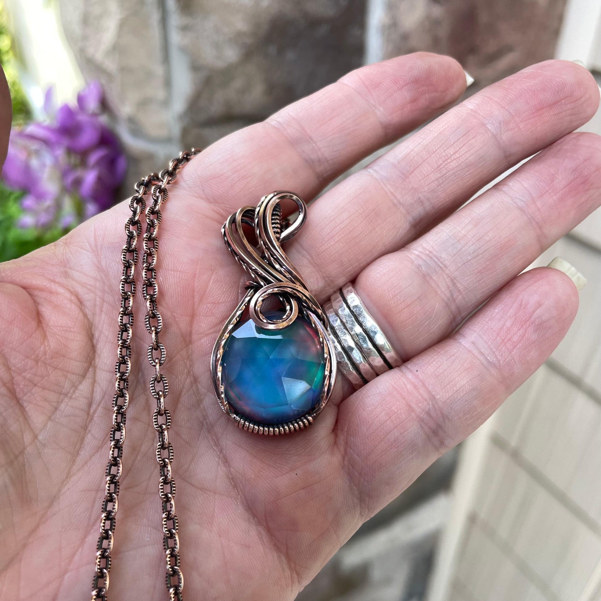 Aurora Opal Blue Green Copper Necklace