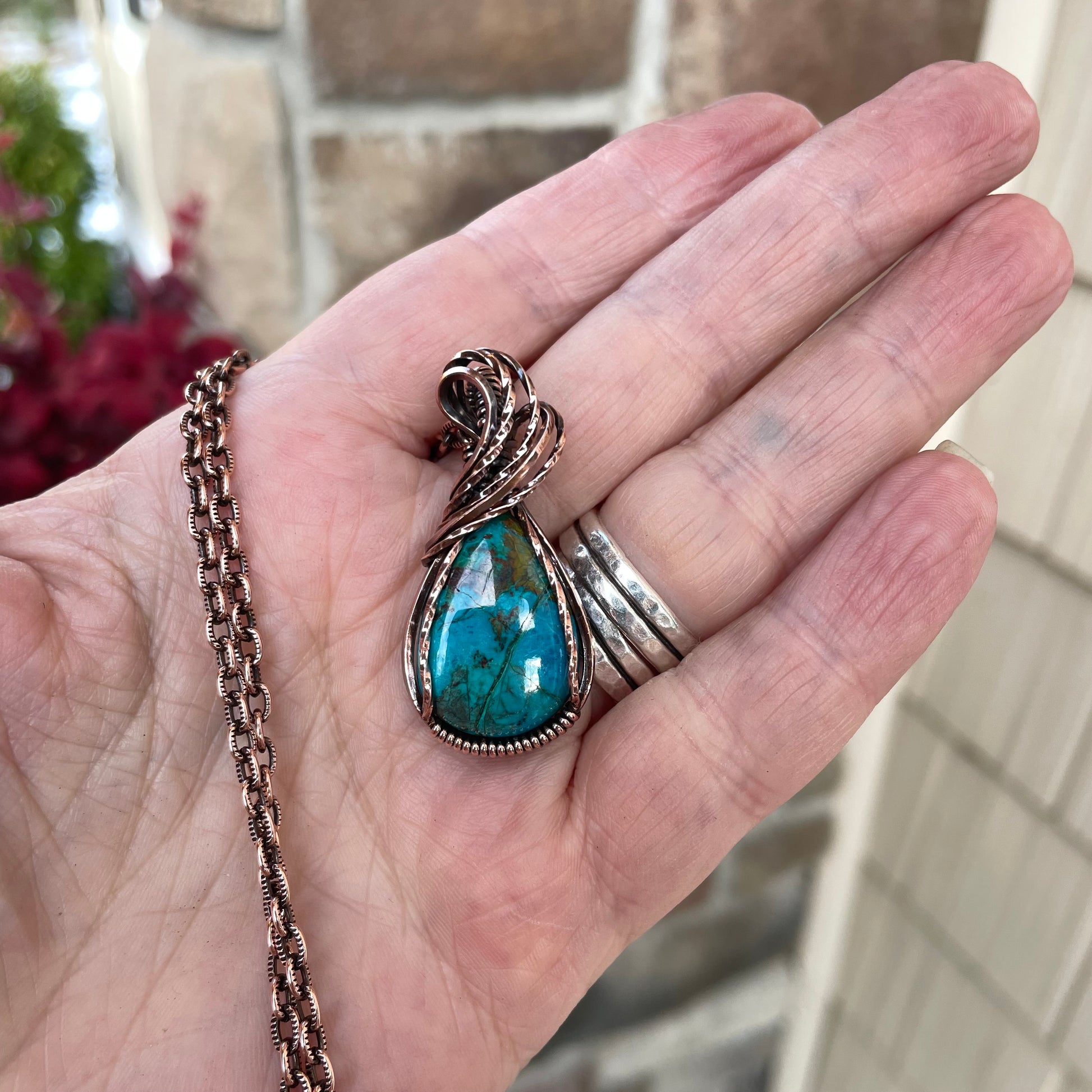 Chrysocolla Small Teardrop Copper Necklace