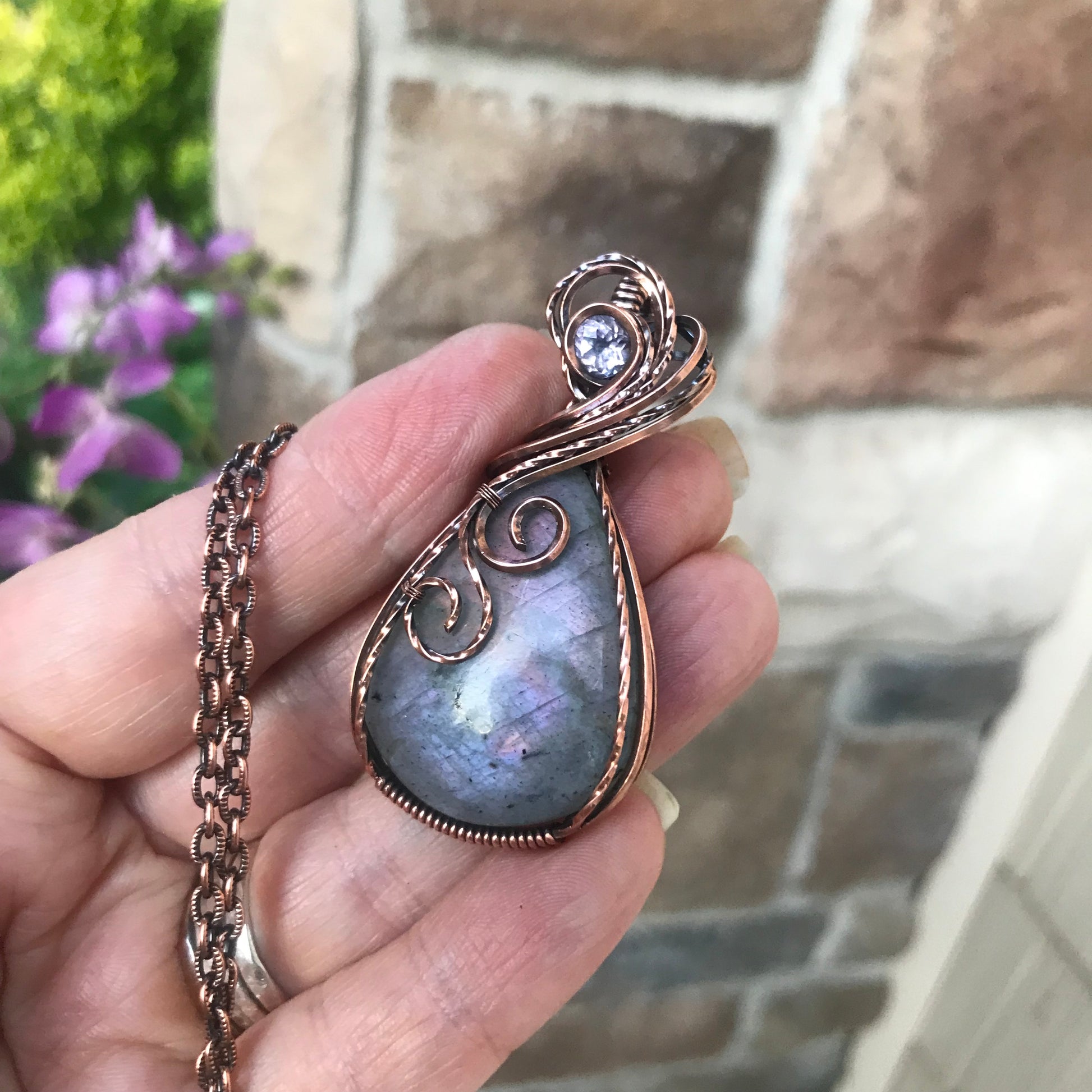 Purple Lavender Labradorite Copper Pendant